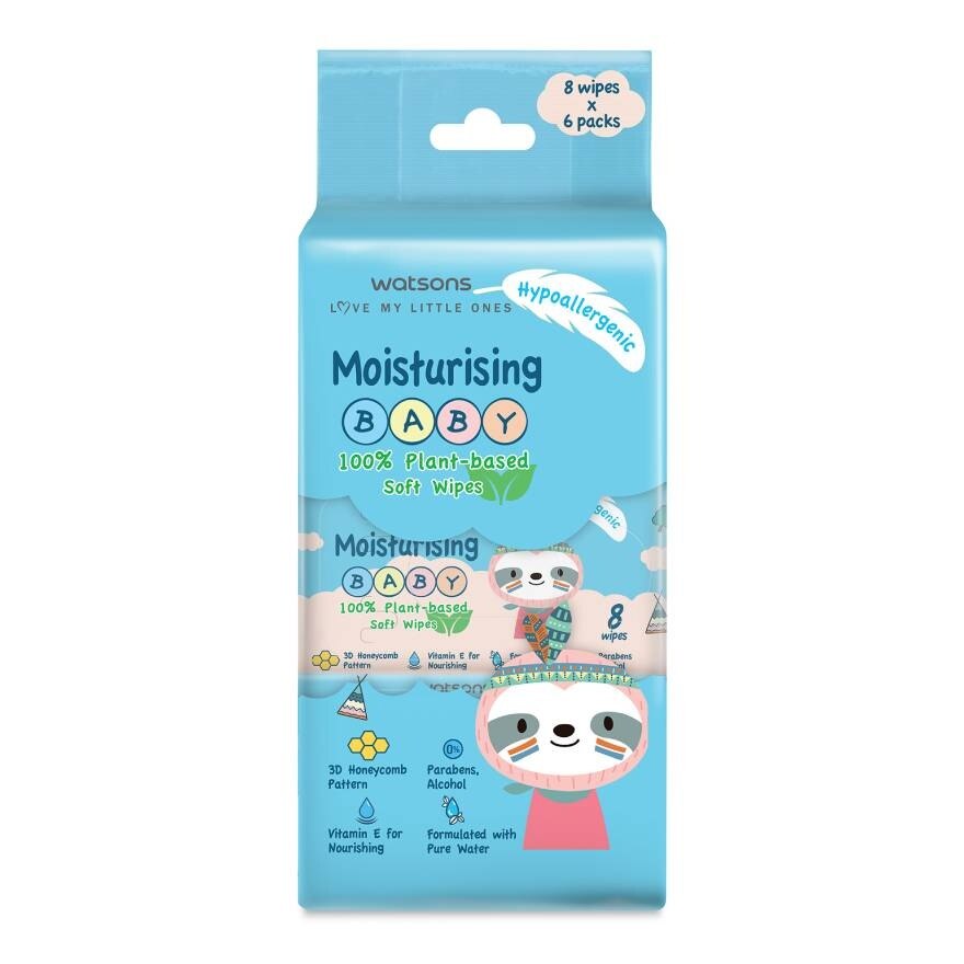 Watsons Moisturising Baby 100 Eco-Friendly Soft Wipes 8s x 6packs.