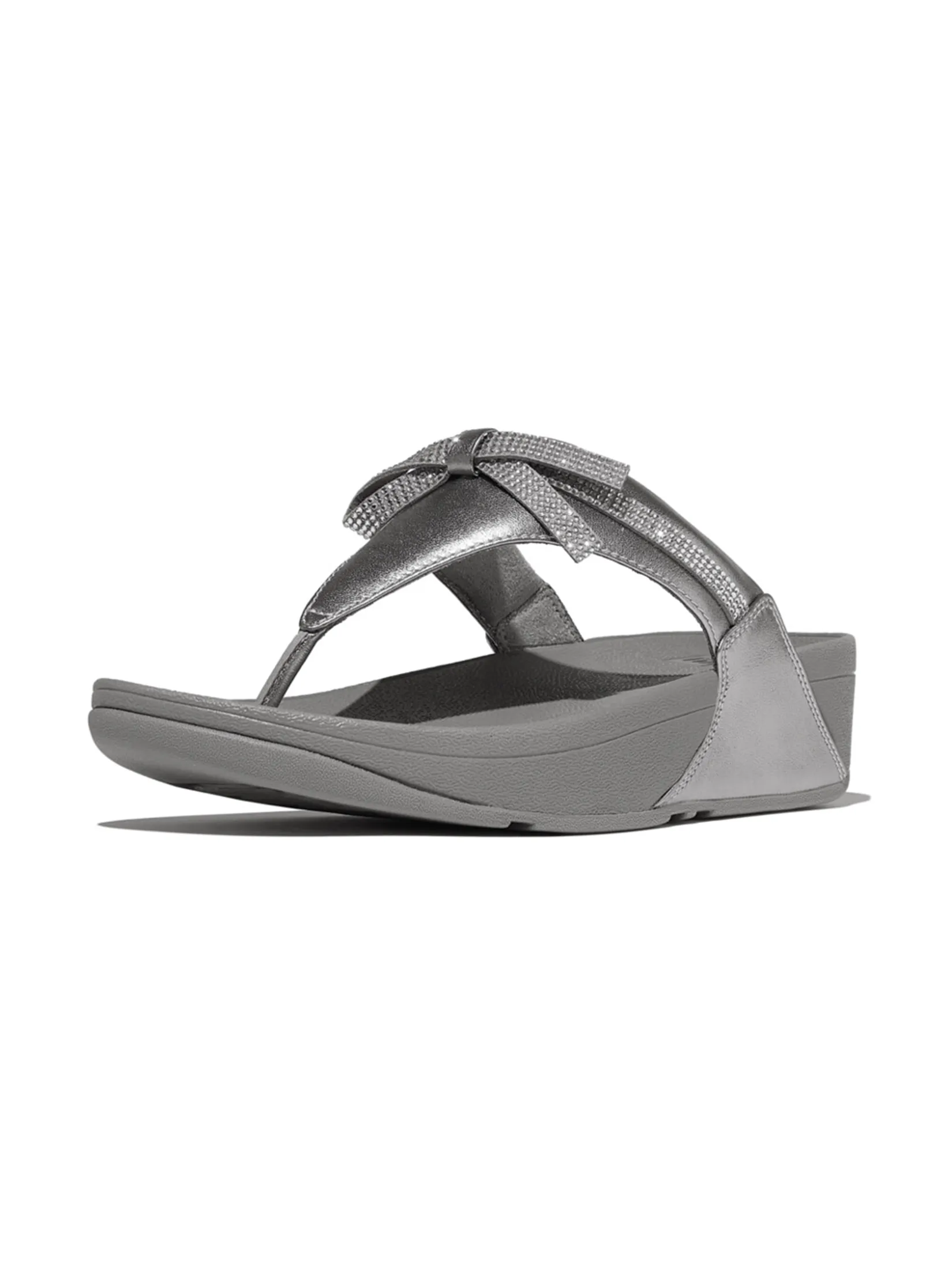 FitFlop™ WOMEN S LULU GLITZ-BOW LEATHER T/P SILVER