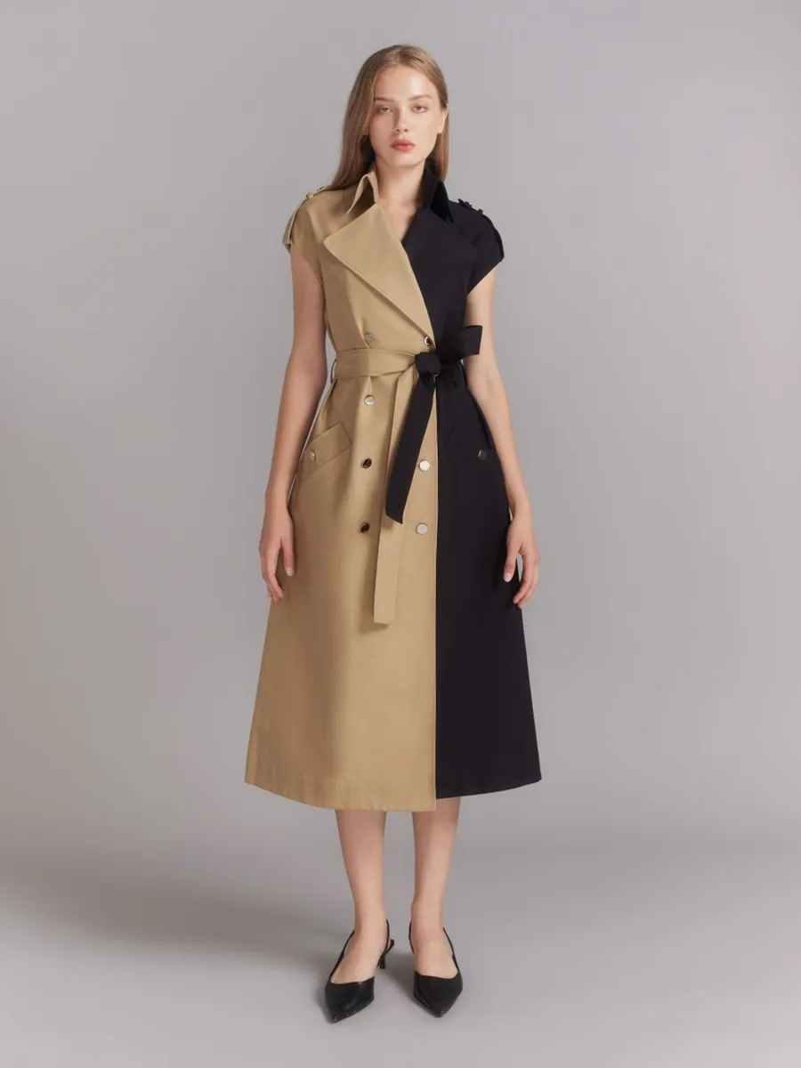 ASAVA (AW23) Bicolored Women Trench Dress Black