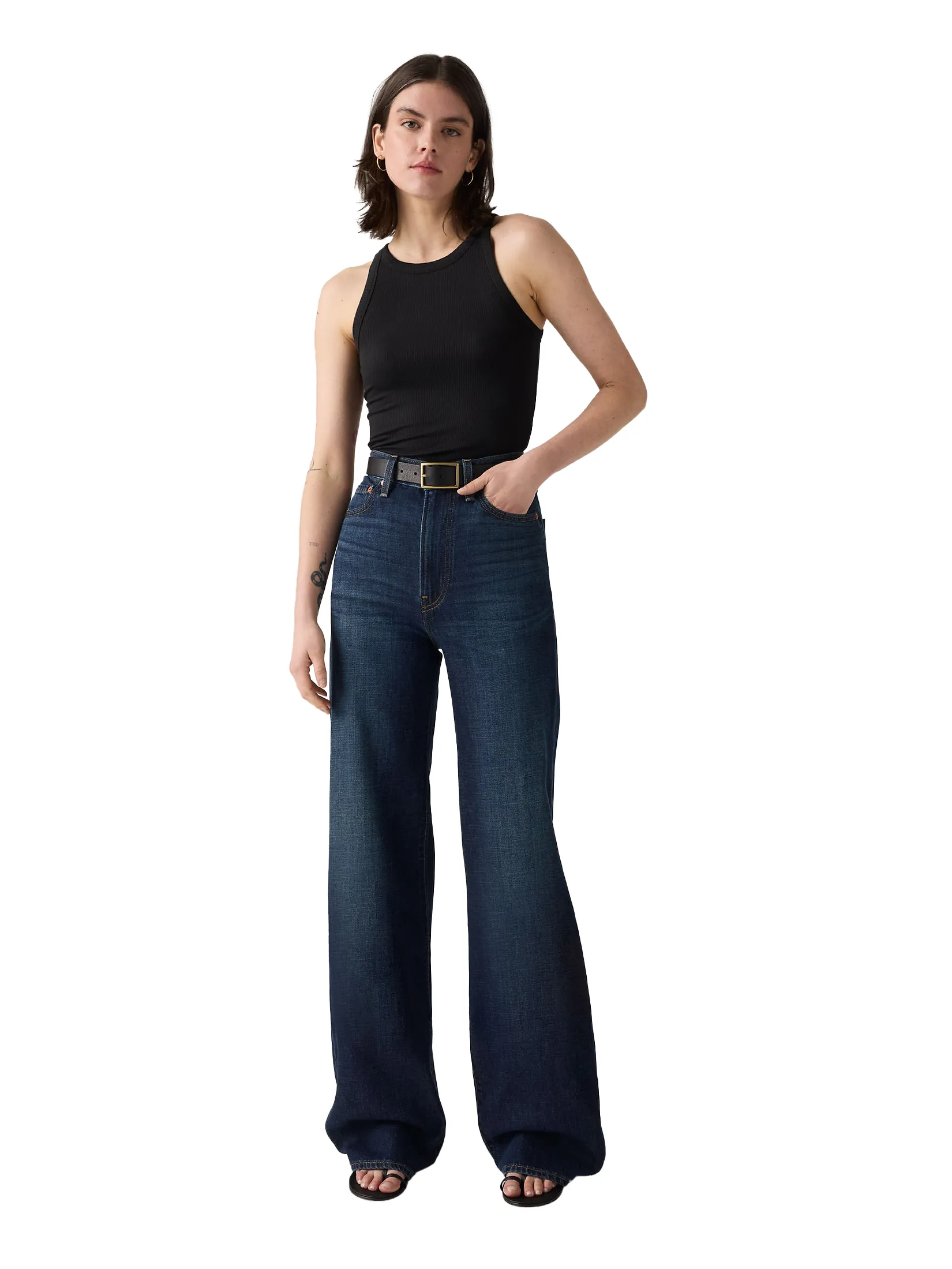 LEVI'S Women s Ribcage Wide-Leg Jeans Dark Blue Size - 29 In