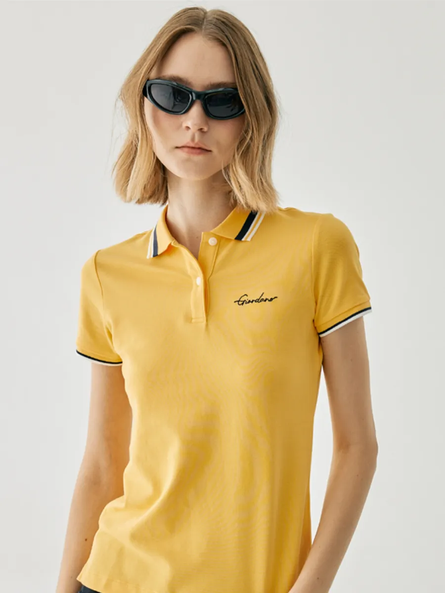 GIORDANO Women's Signature Pique Embroidery Solid Polo Daffodil Yellow