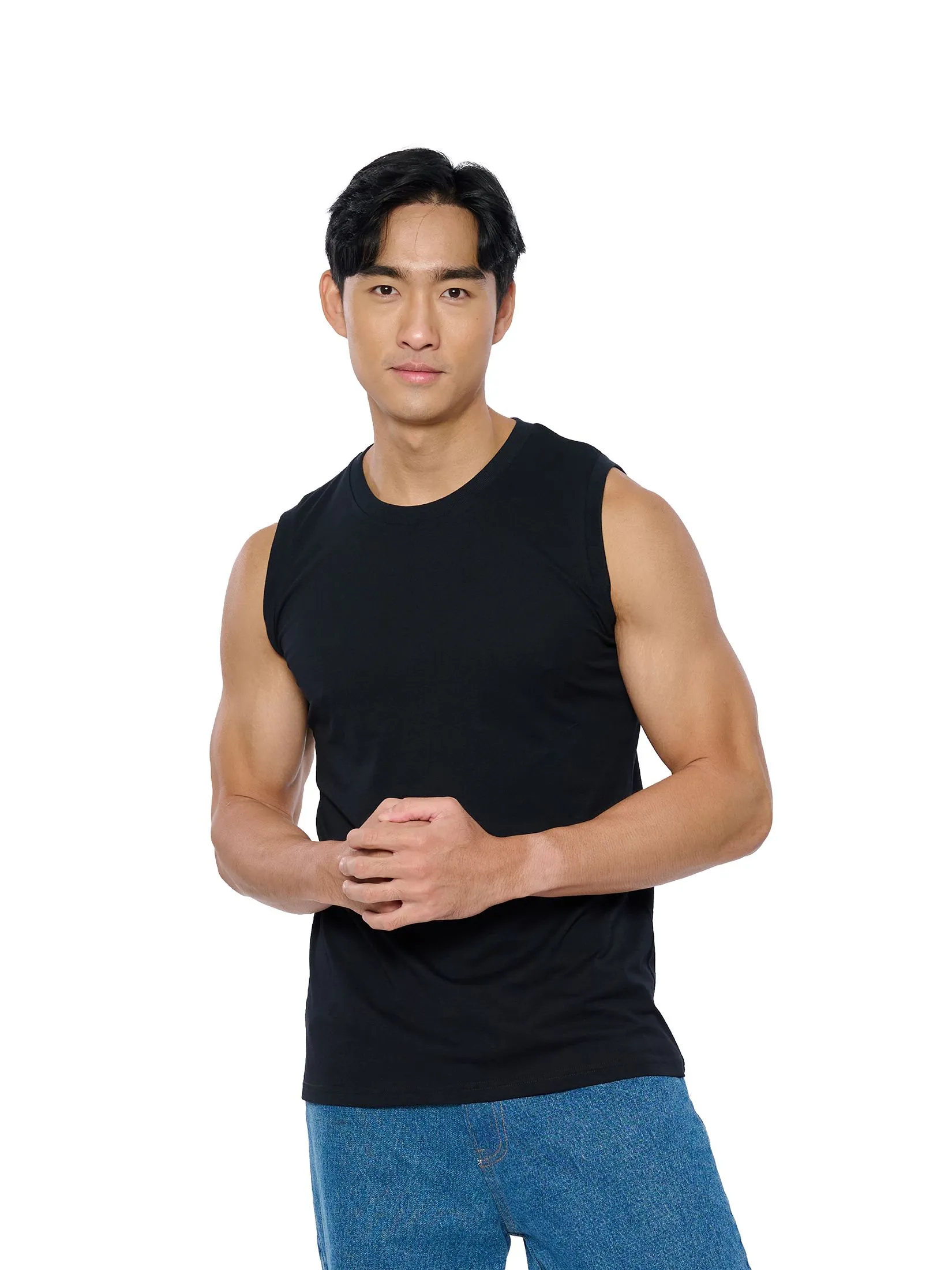 DOUBLE GOOSE Black sleeveless Classic style cotton 100% pack 3 pcs.