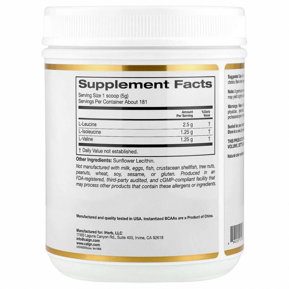 Lake Avenue Nutrition, Быстрорастворимый порошок BCAA, без добавок, 907 г (32 унции)