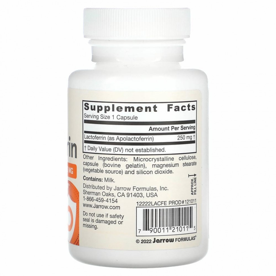 Jarrow Formulas, лактоферрин, сублимированный, 250 мг, 60 капсул