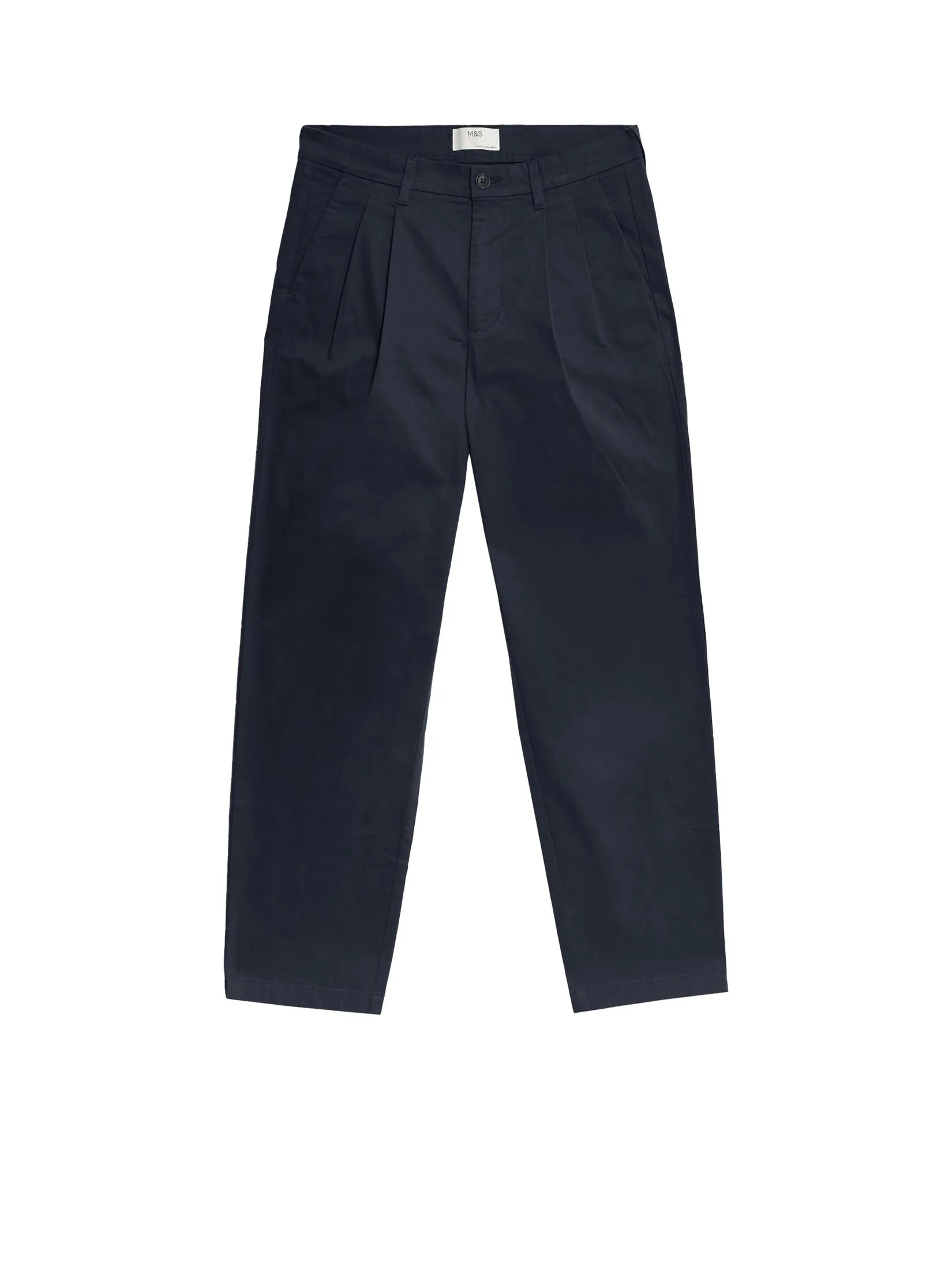 MARKS & SPENCER Men Chino Pants Tapered Fit Twin Pleat Stretch