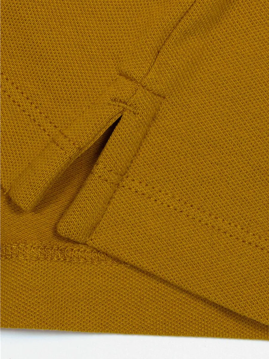 GIORDANO Women's Pique Short Sleeve Slim Fit Bold Polo (Napoleon) Buckthorn Brown Yellow