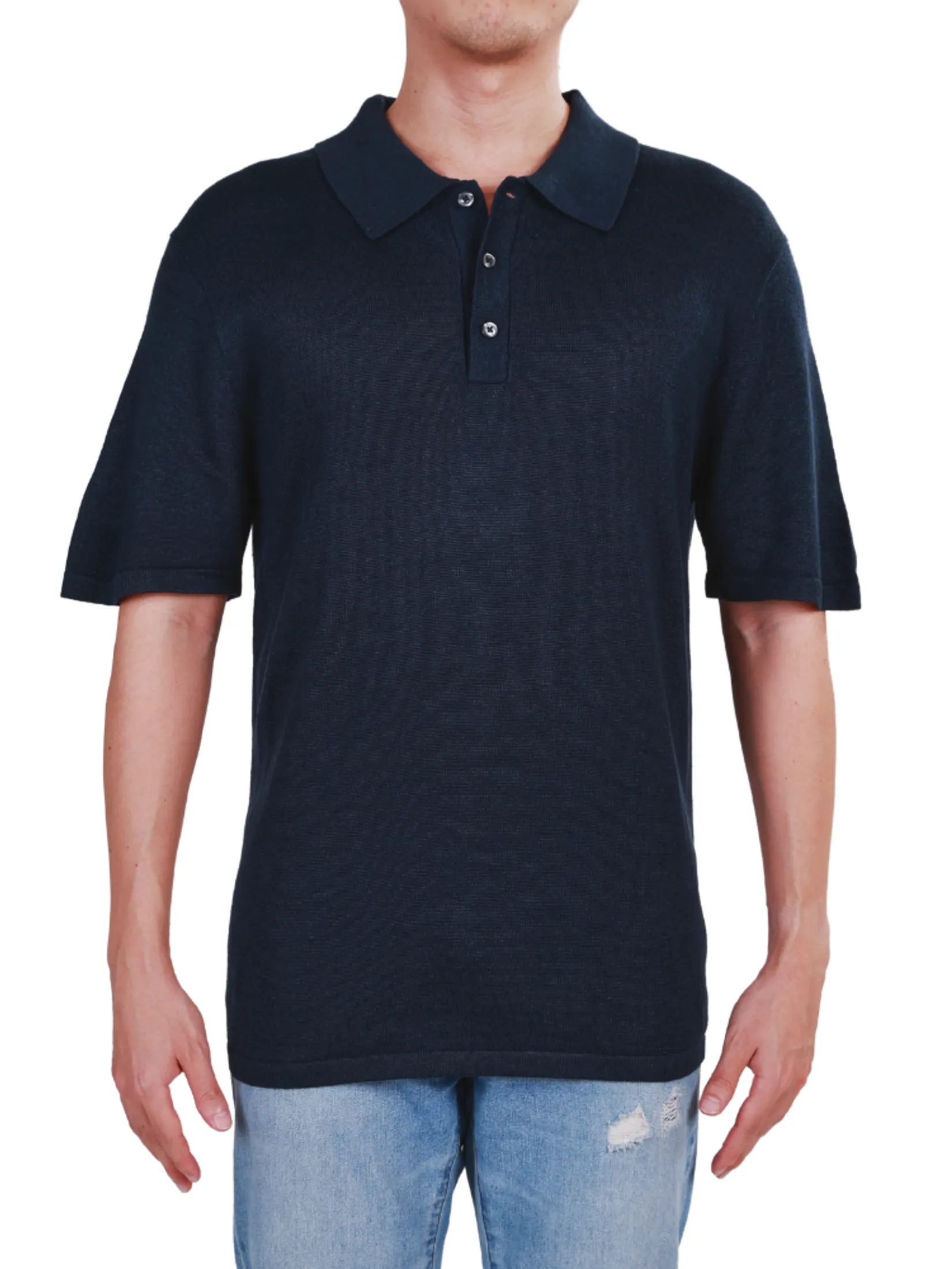 CALVIN KLEIN Men's Linen Blend Classic Sweater Polo Shirt Black