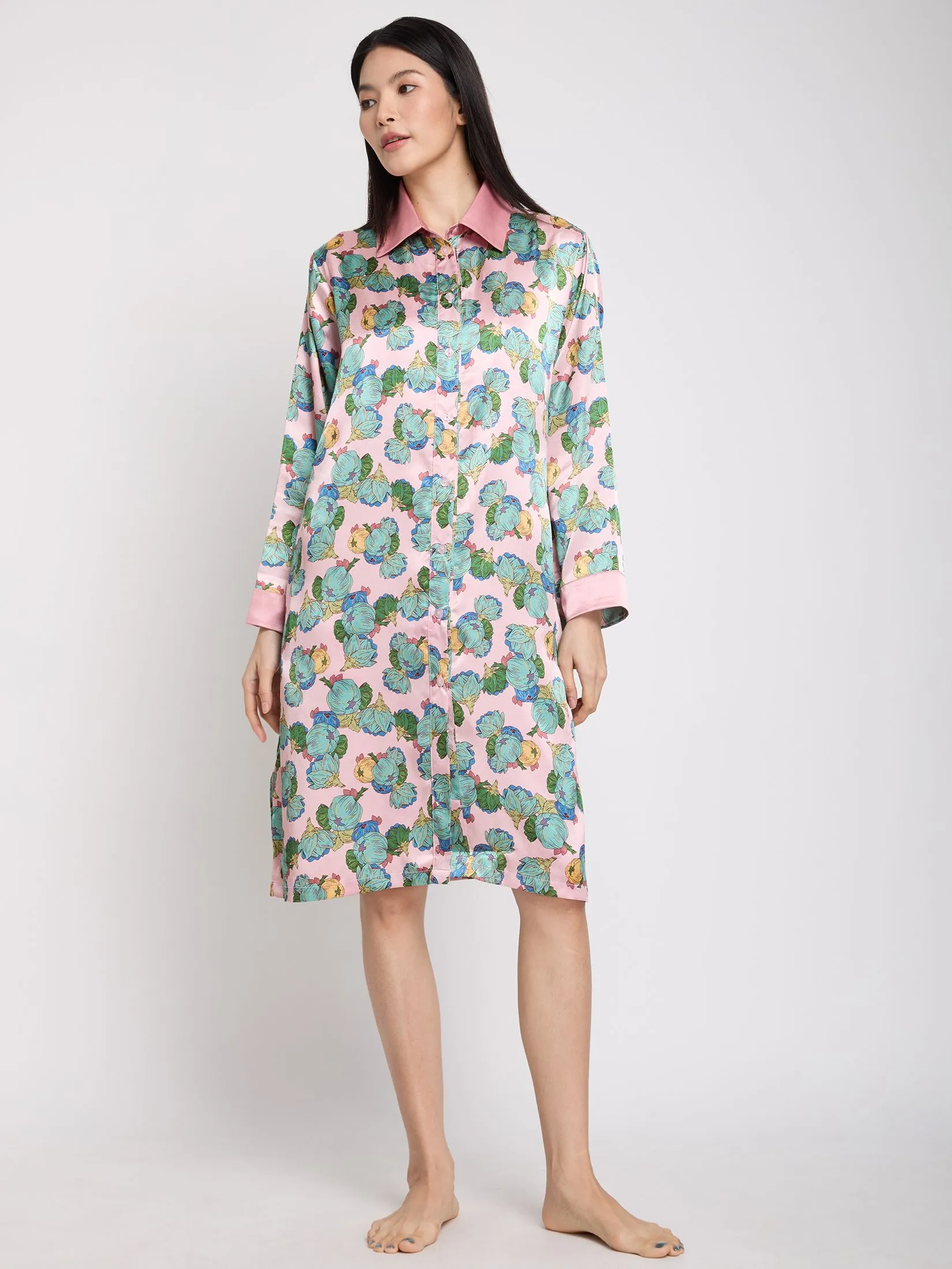 ELIZABETH Women Pyjamas Dress Long Sleeves Pink