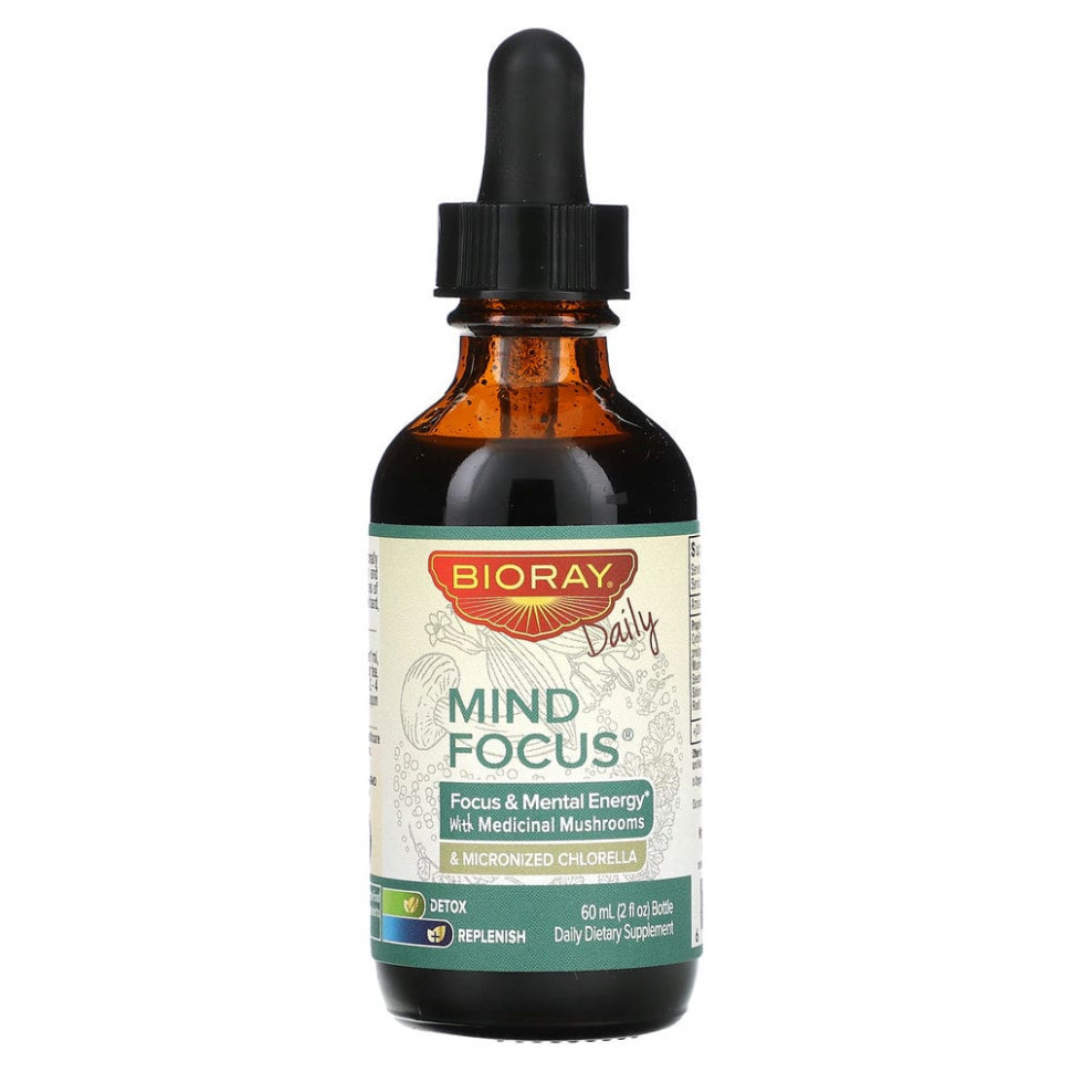 Bioray, 'Энергия мозга', внимание и умственная энергия, не содержит спирта, 2 жид.унции(60 мл)