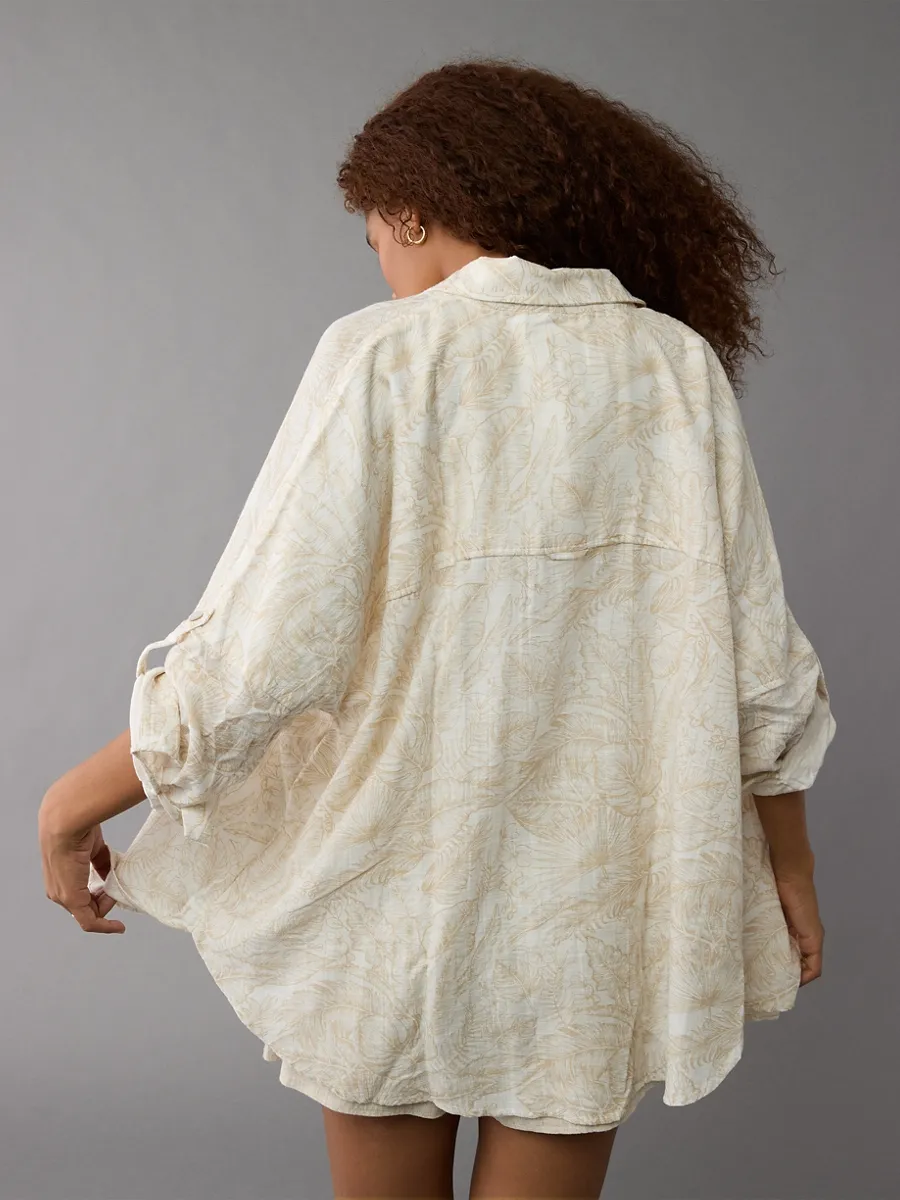 AMERICAN EAGLE WOMEN CORE GO BIG ONE PKT SHIRT 207 TAN