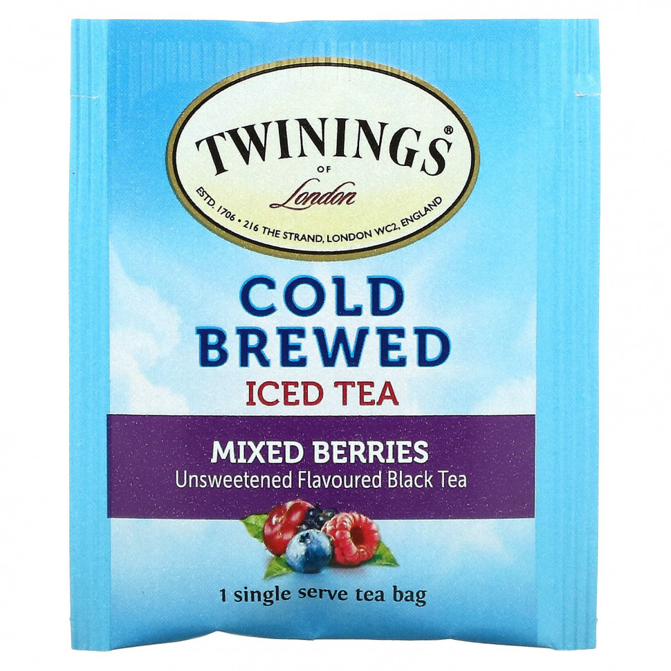 Twinings, холодный чай со льдом, несладкий черный чай, со вкусом ягод, 20 чайных пакетиков на одну порцию, 40 г (1,41 унции)
