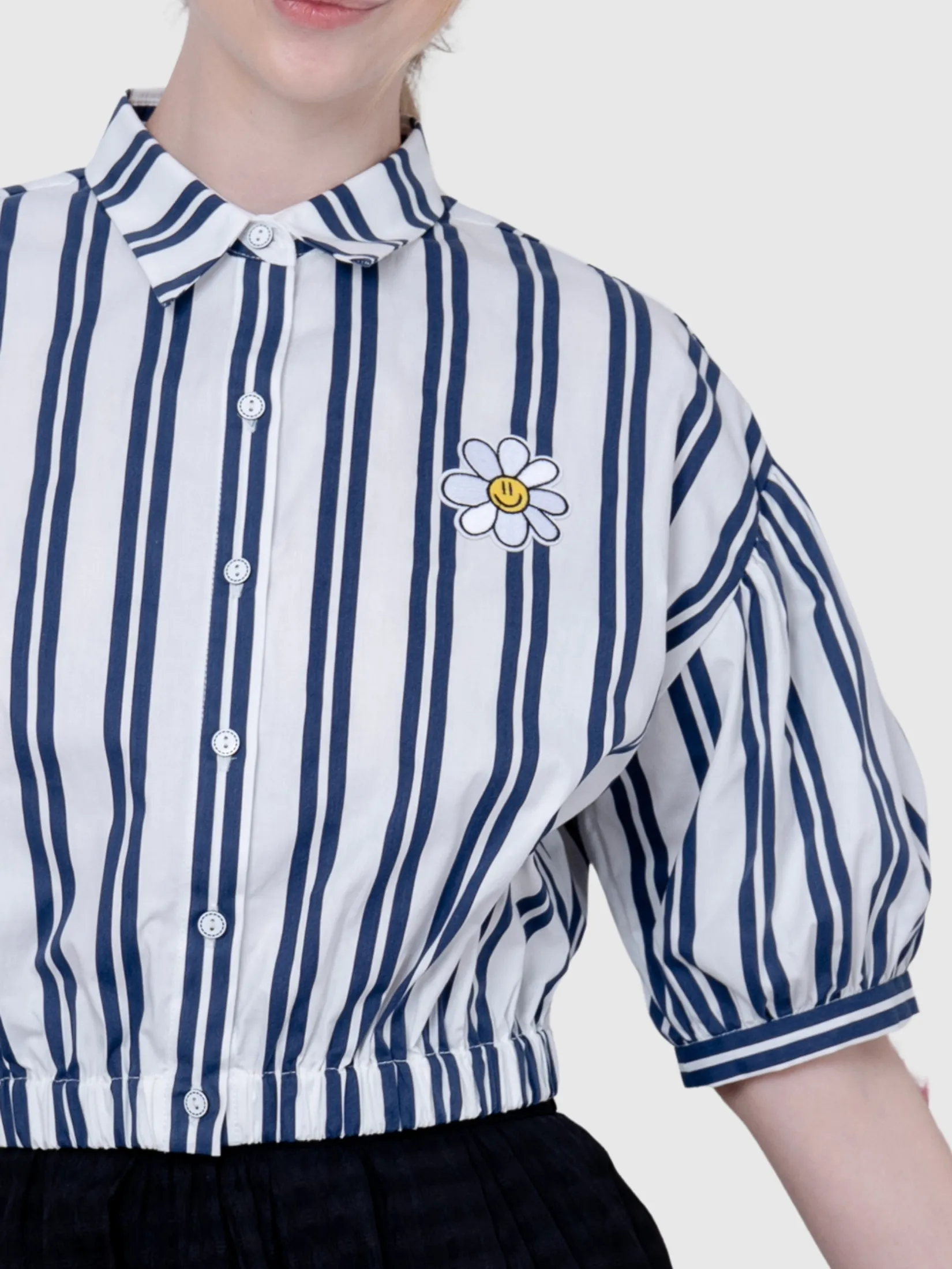 AMILA Women Shirt Short Sleeves Cotton Print Off White