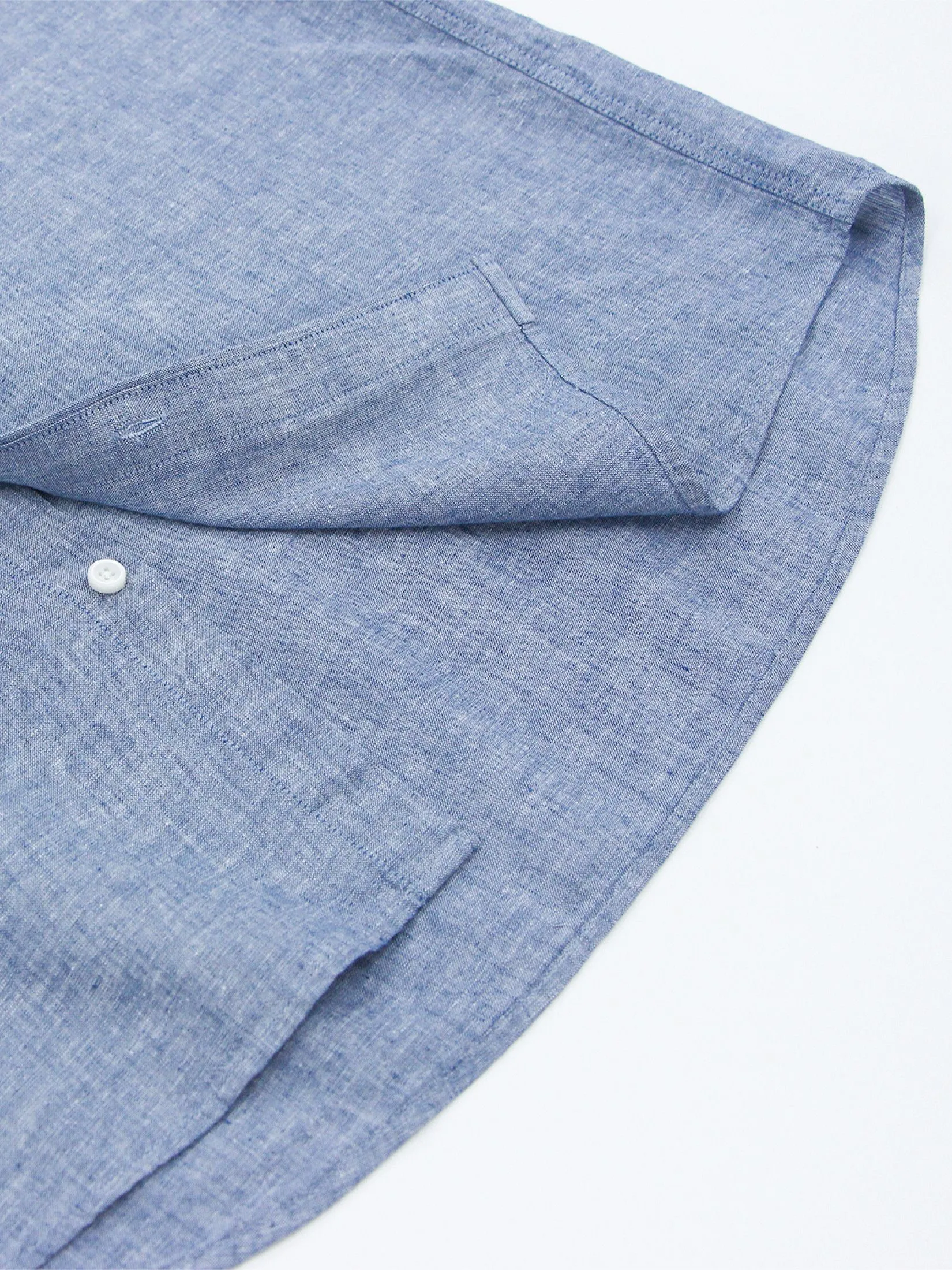 GIORDANO Men's Slim Mandarin Collar Linen Shirt Neptune blue