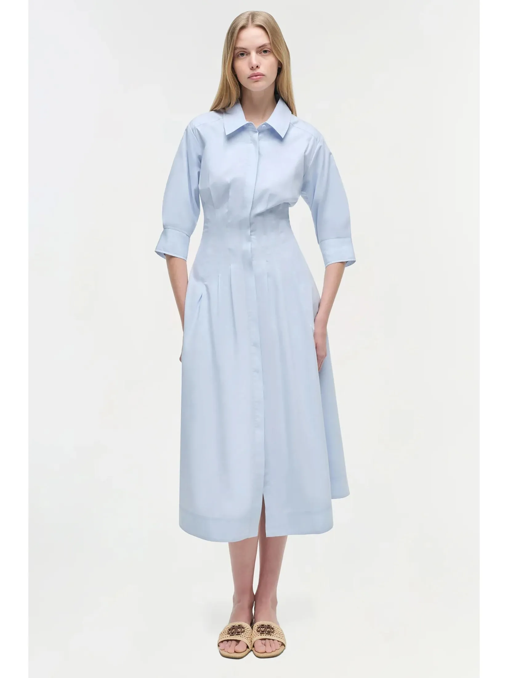 SIMKHAI Women Midi Dress Pintuck Jazz French Blue