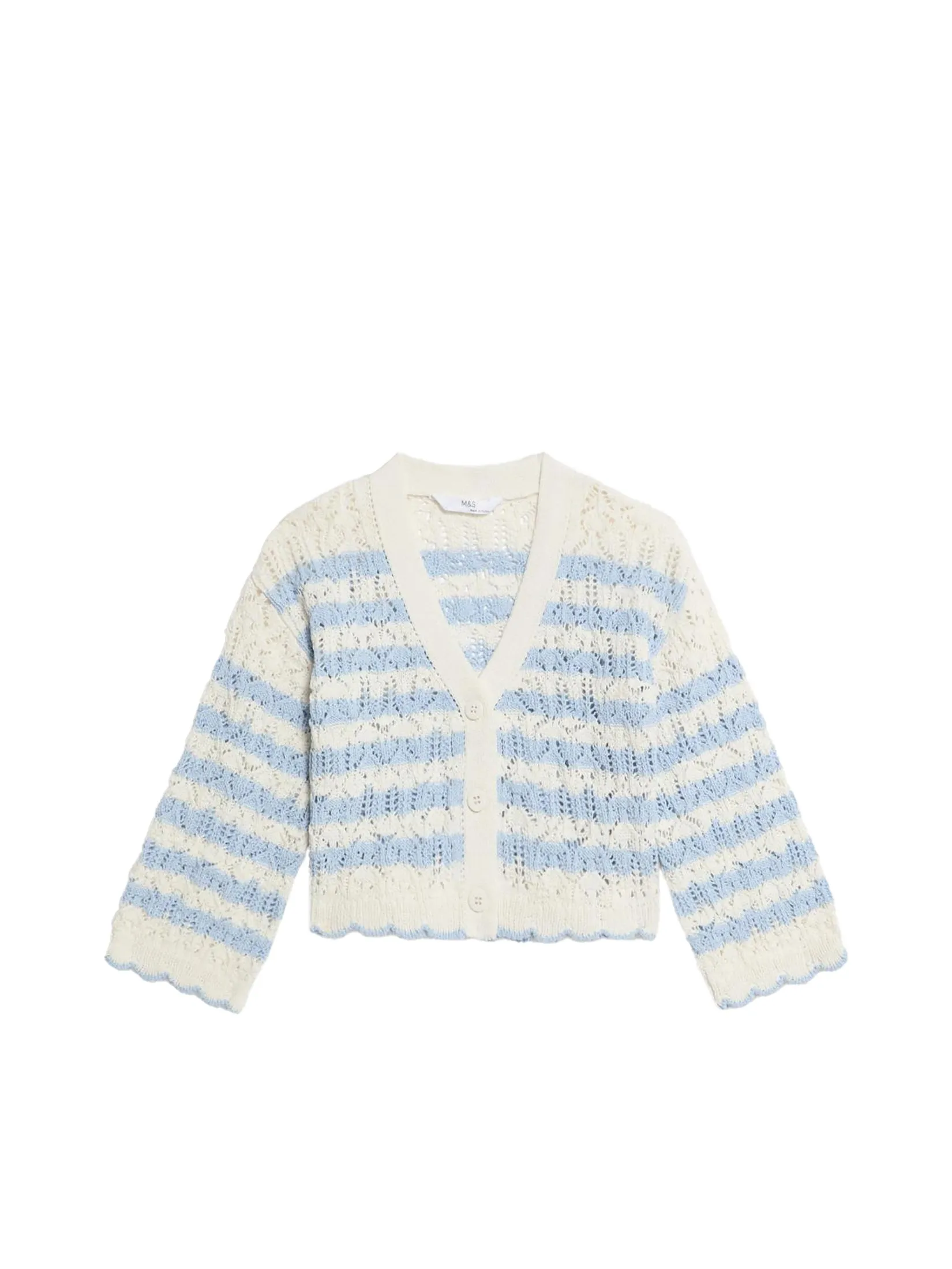 MARKS & SPENCER KIDS Girl Toddler Cardigan Cotton Blend Striped Blue Mix
