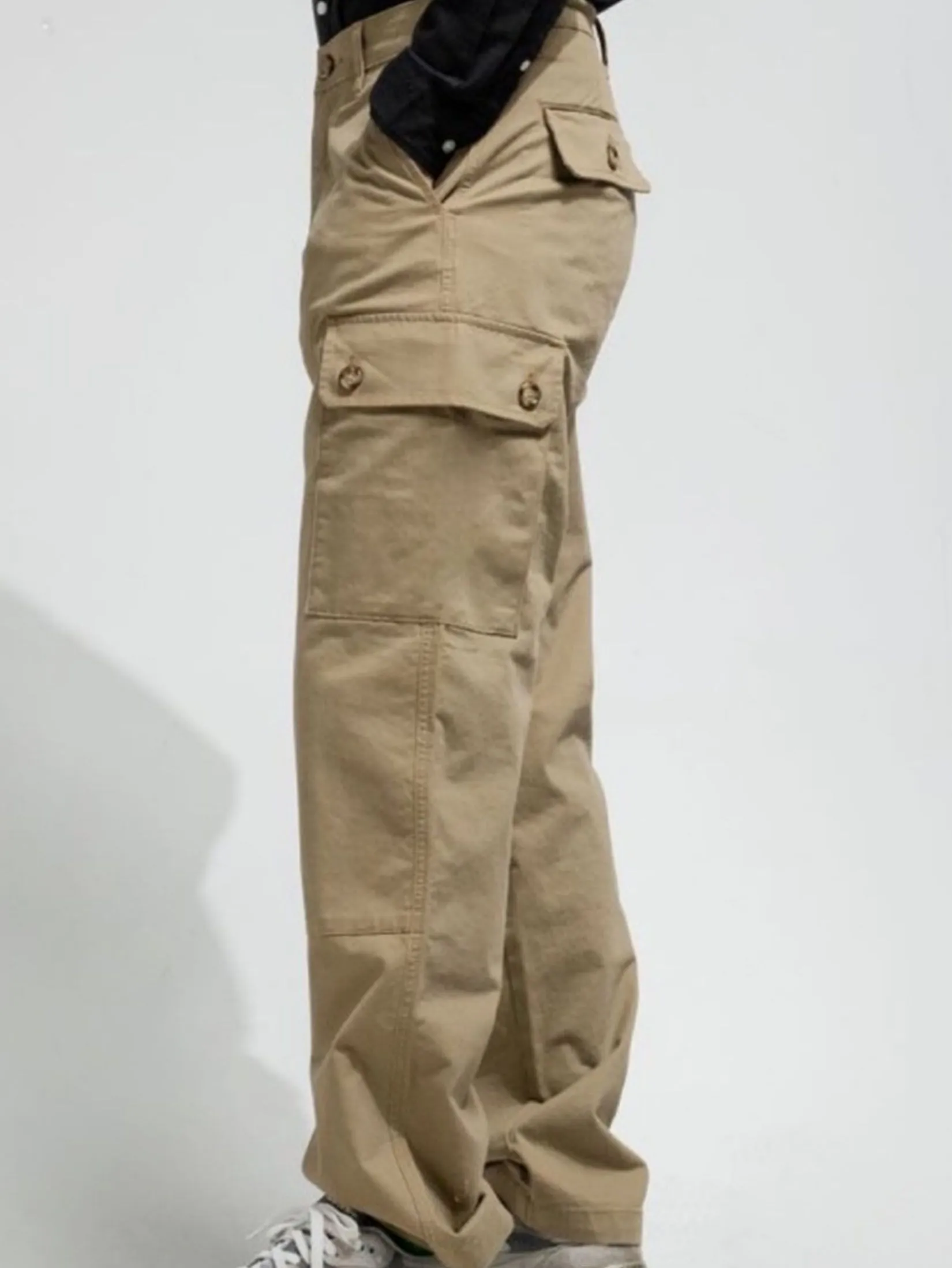 ERA-WON Men's Cargo trousers straight relaxed fit Beige