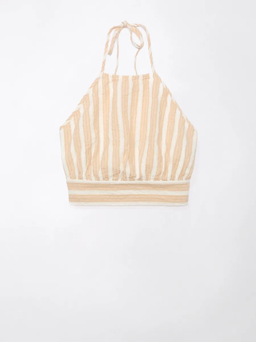 AMERICAN EAGLE WOMEN 5520 HALTER BUBBLE TOP YD 207 TAN