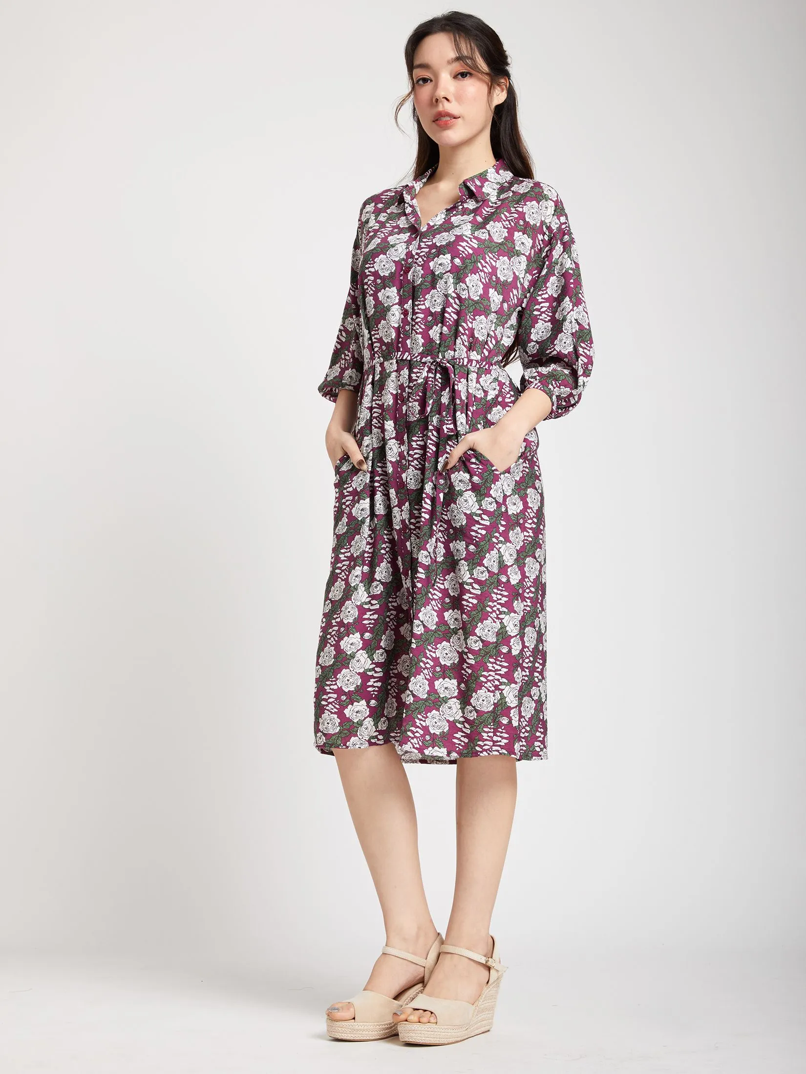 EASY PIECES Women Dress Long Sleeves Collar Print