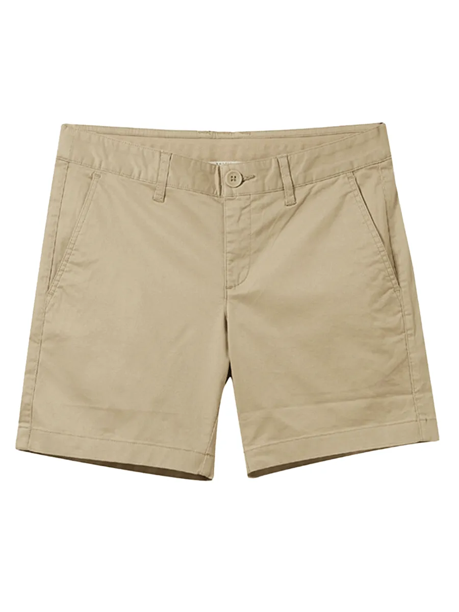 GIORDANO Women's Twill Mid-Rise Slim Fit Pocket Shorts (180 Elastic Waistband) Khaki