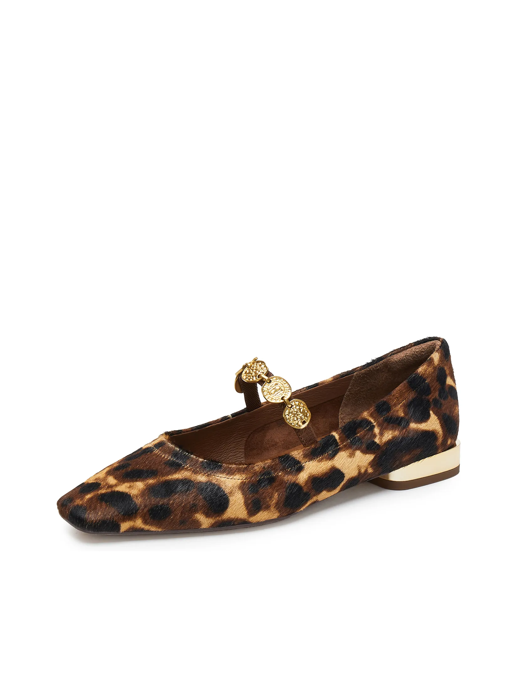 STACCATO Women Flat Shoes Mary Jane Leopard Print Gold Strap Detail Black