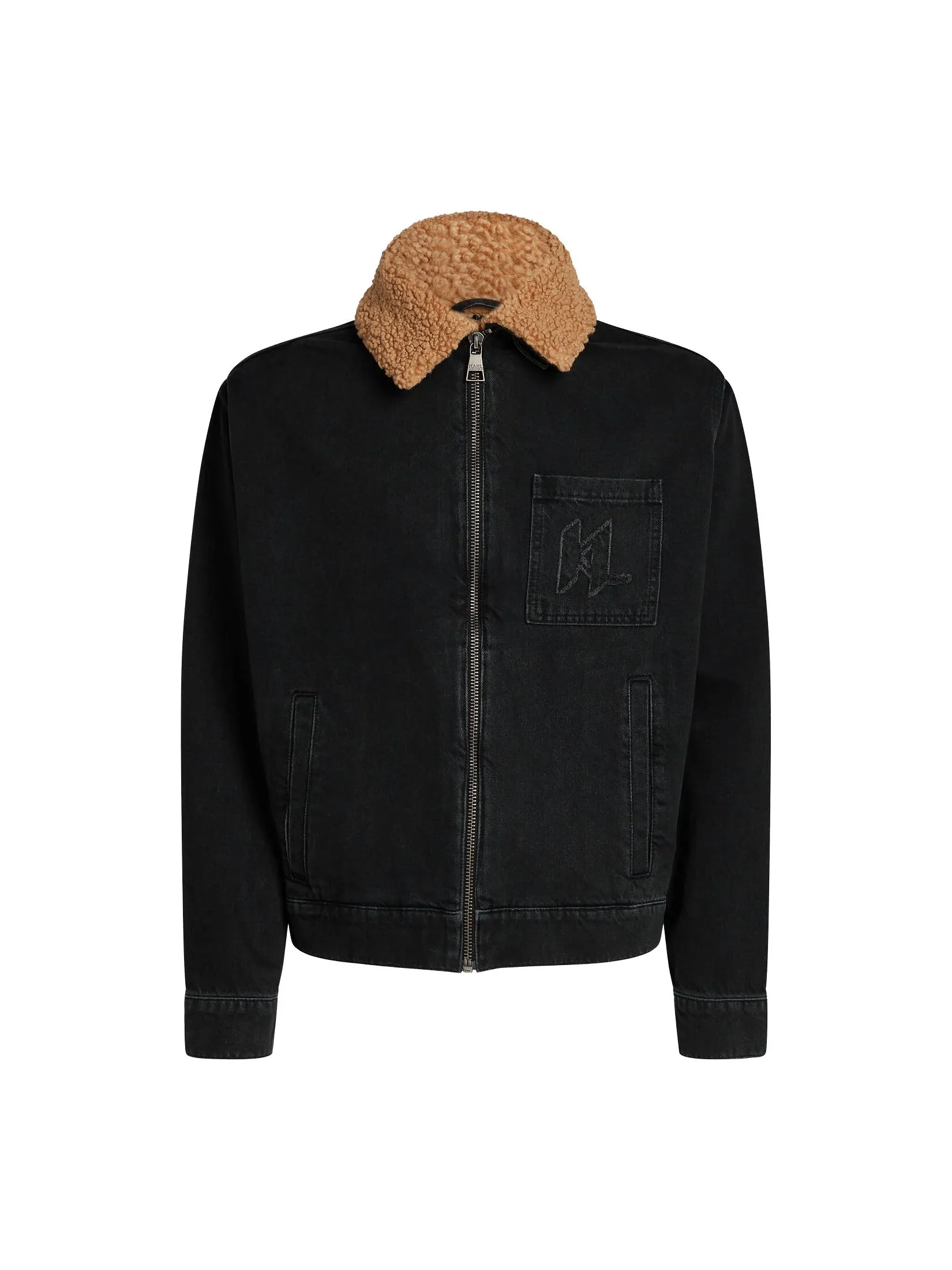 KARL LAGERFELD RTW-1 FAUX SHEARLING KL DENIM JACKET WASHED GREY DENIM Size - M