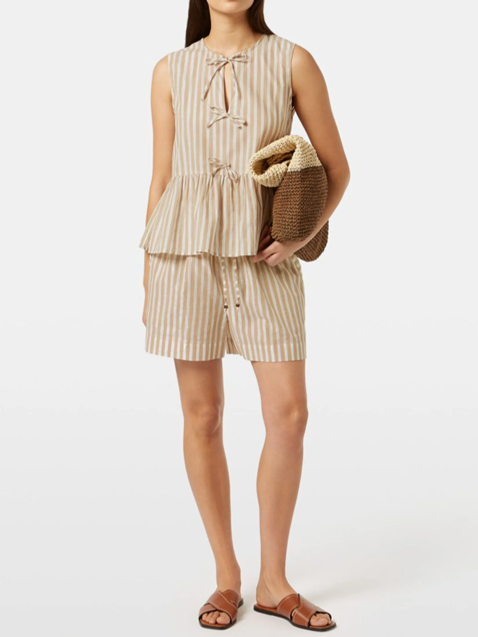 SCOTCH&SODA Women Shorts High Rise Lurex Stripe Printed Desert Sand Stripe with Lurex