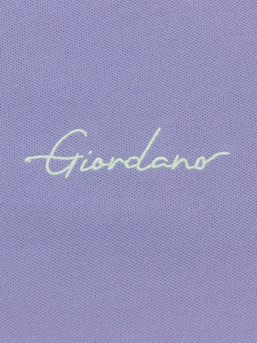 GIORDANO Men's Signature Pique Embroidery Solid Polo Thistle Down Purple