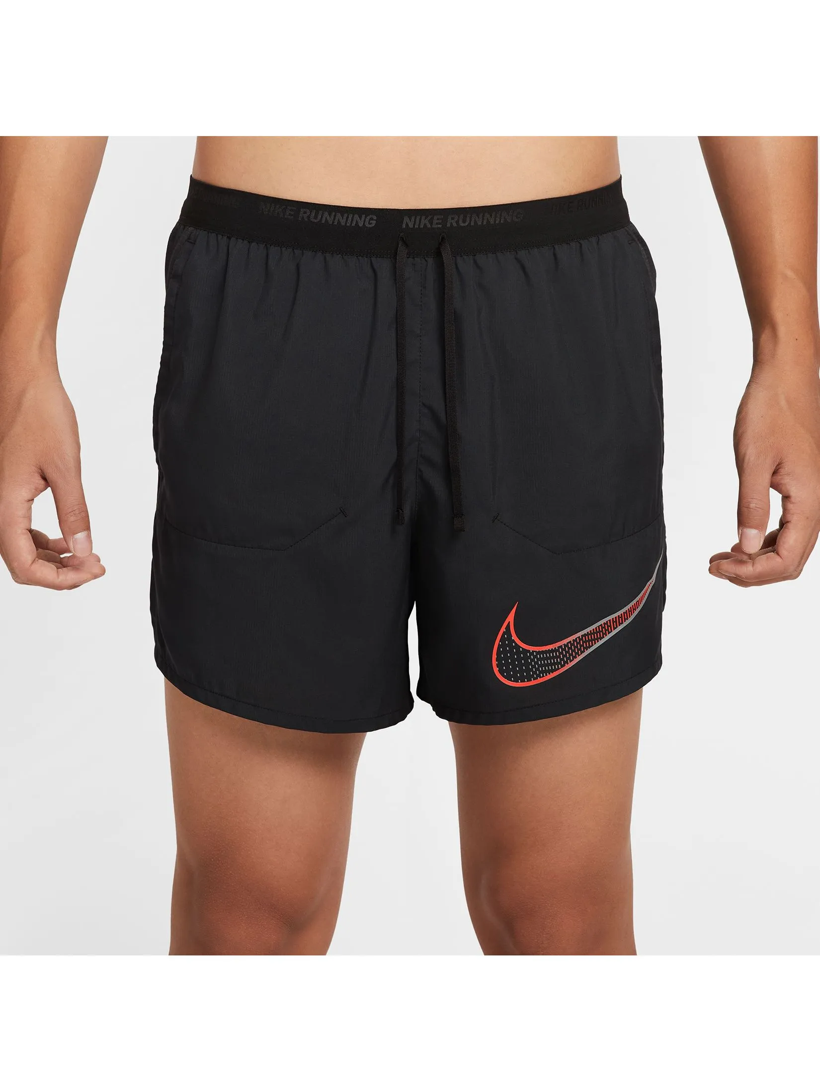 NIKE Men Running Shorts Stride Dri-Fit 5" Brief-Lined HV2133-010 Black/Bright Crimson