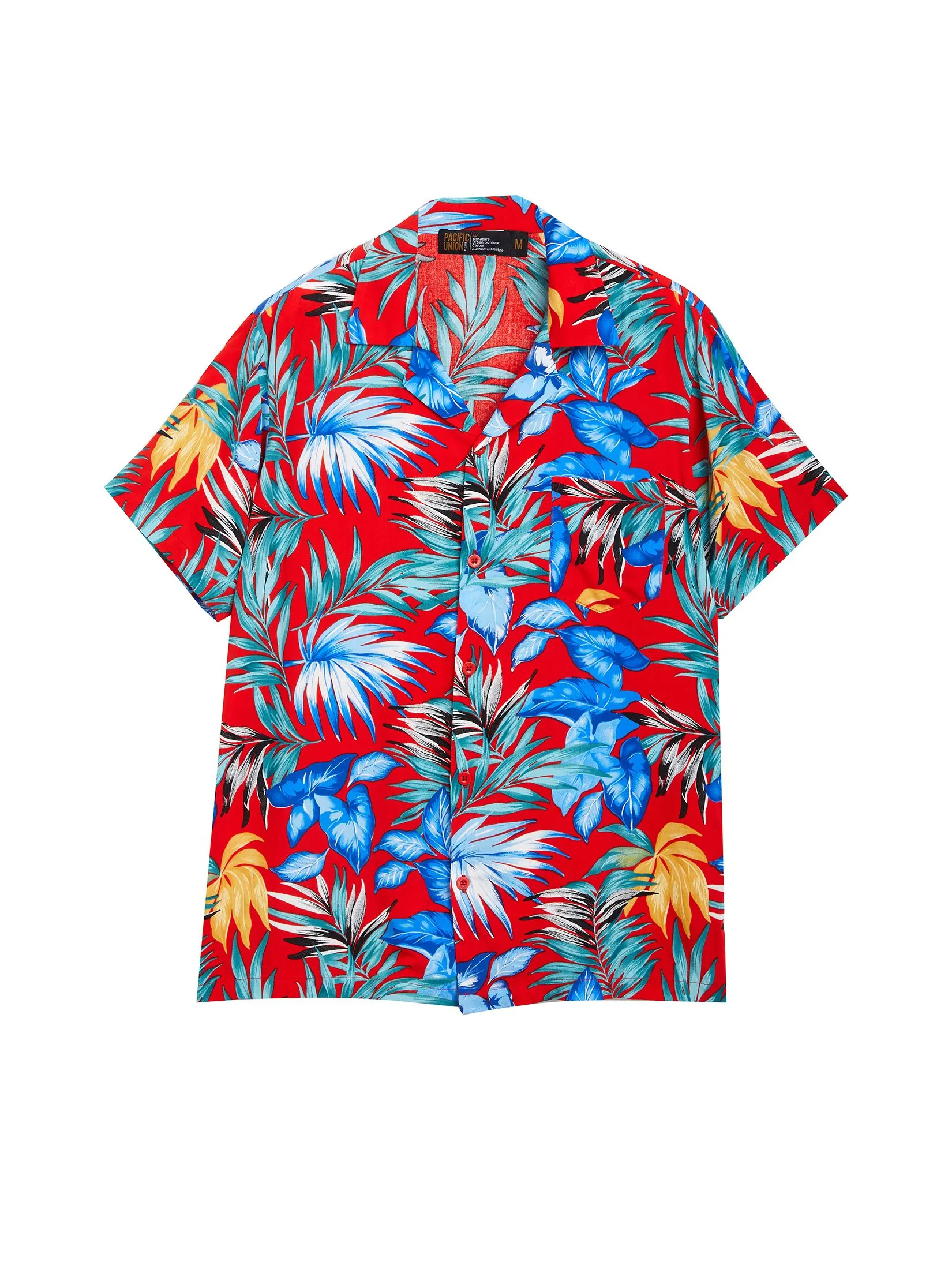 PACIFIC UNION Men Hawaii Shirt Short Sleeves Red