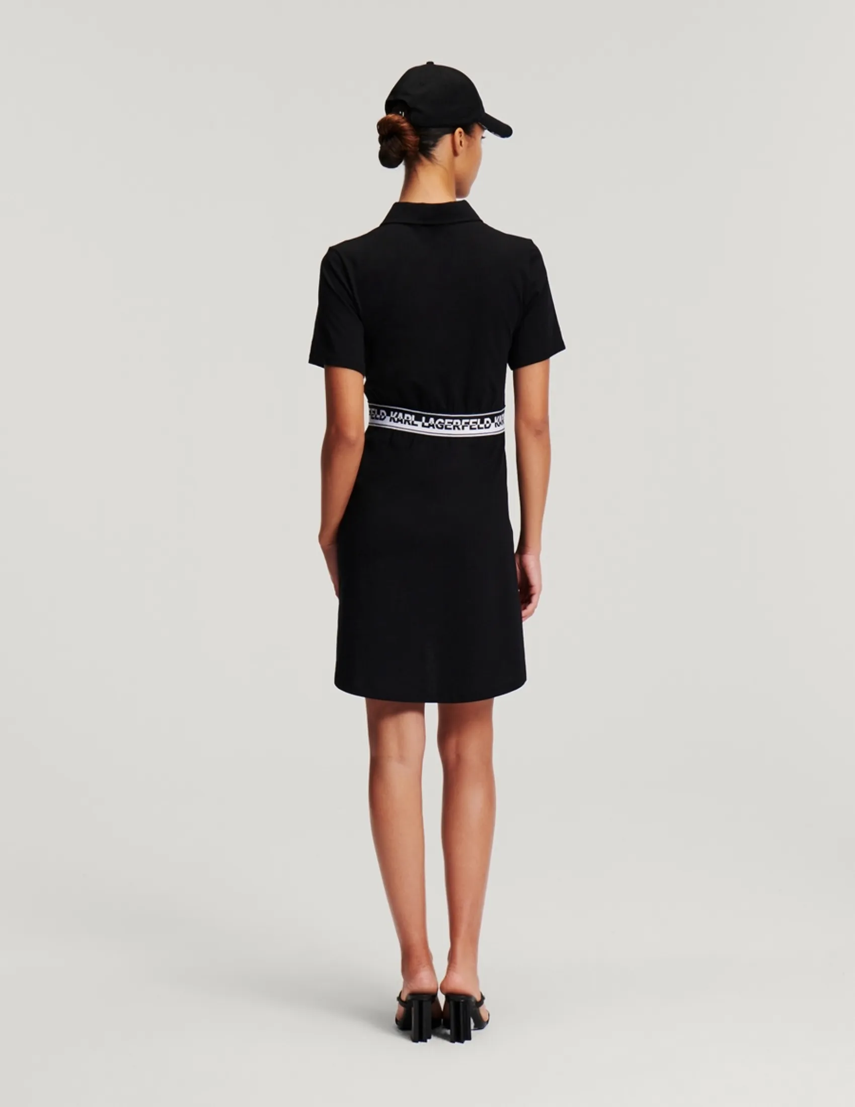 KARL LAGERFELD RTW-1 LOGO TAPE SHIRT WOMEN DRESS BLACK
