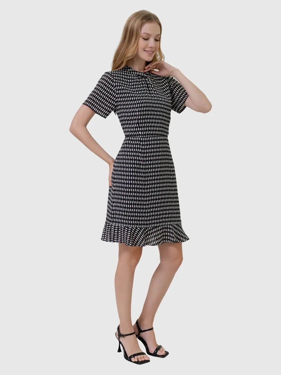 AMILA Women Dress Dobby Printed Black