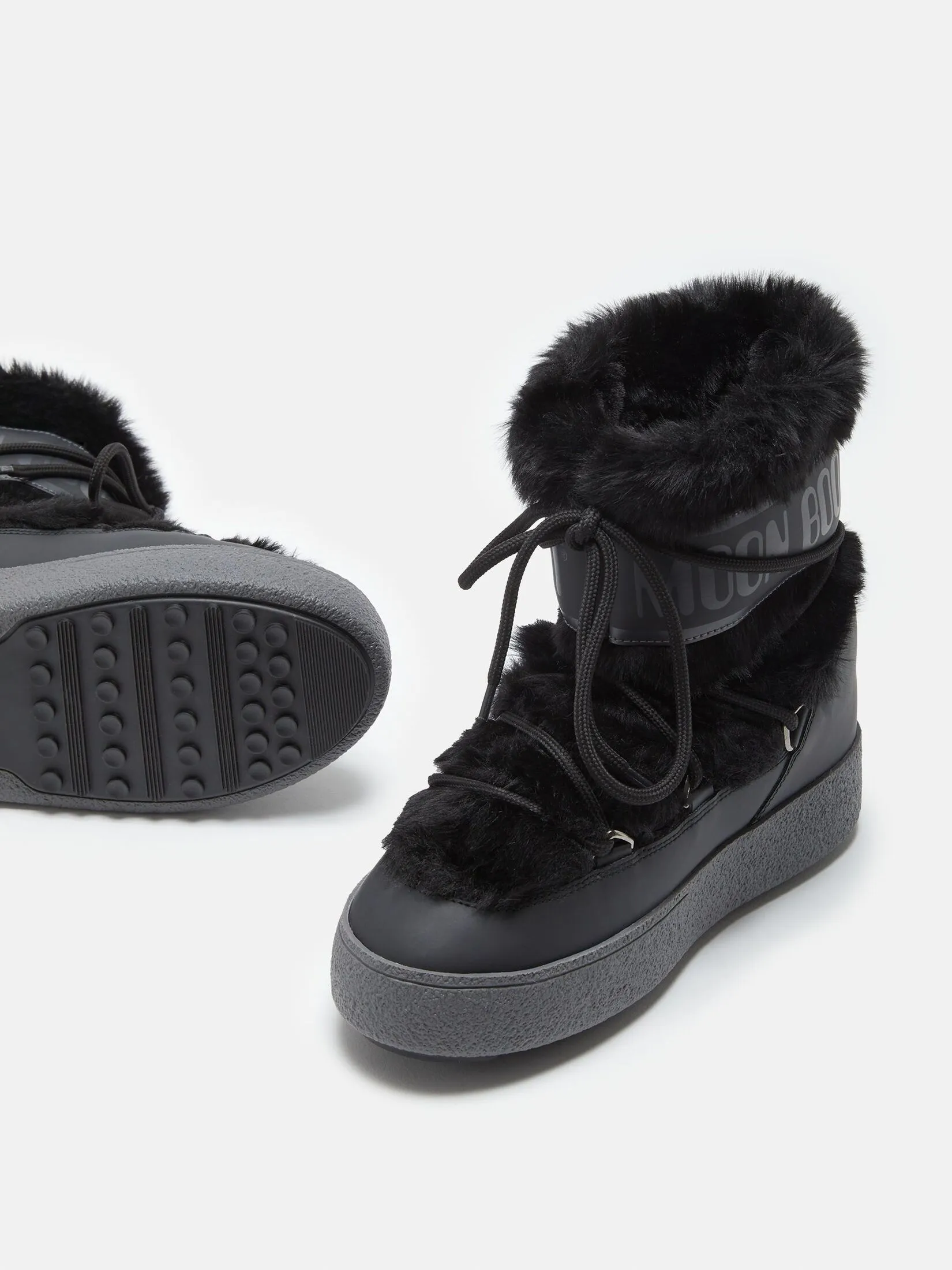 MOON BOOT LTRACK TUBE FAUX-FUR BLACK BOOTS
