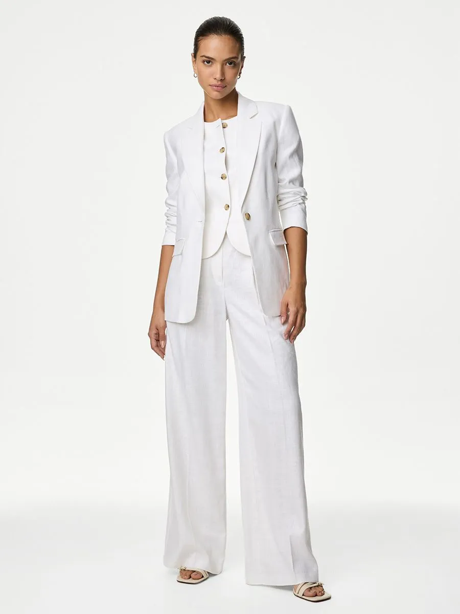 MARKS & SPENCER Women Trousers Wide Leg Pleated Linen Rich