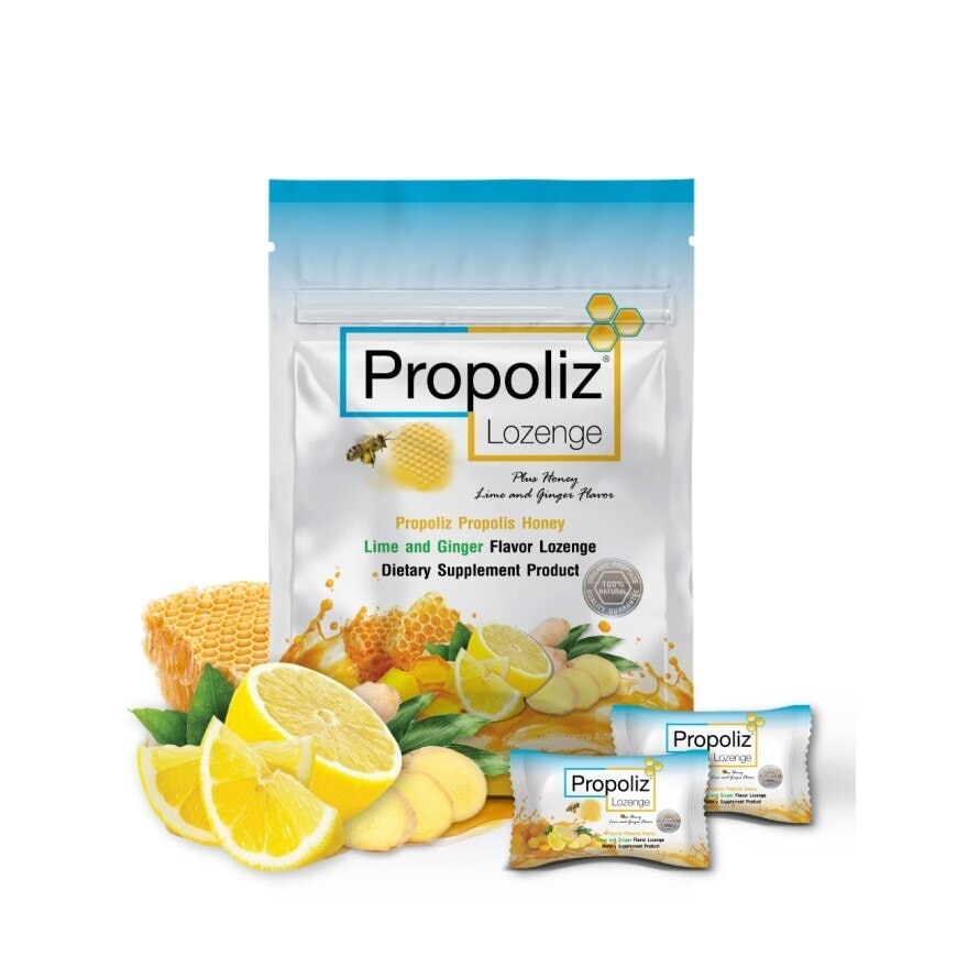Propoliz Lozenge Plus Honey Lime and Ginger Flavor 8 Tablets