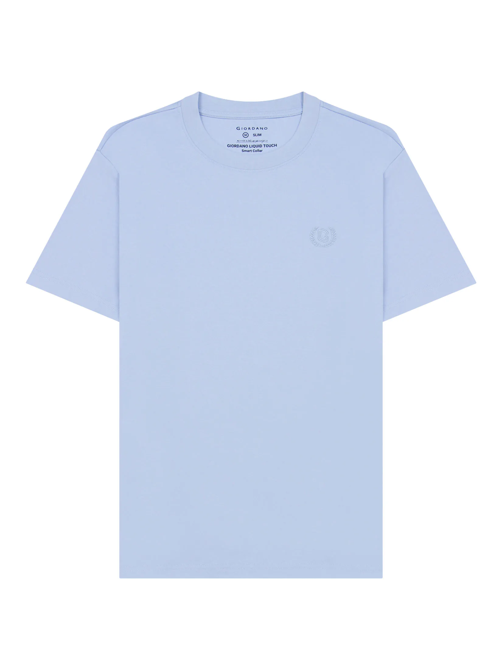 GIORDANO Men s Slim Cotton Embroidery Tee (Liquid Touch) Subdued blue
