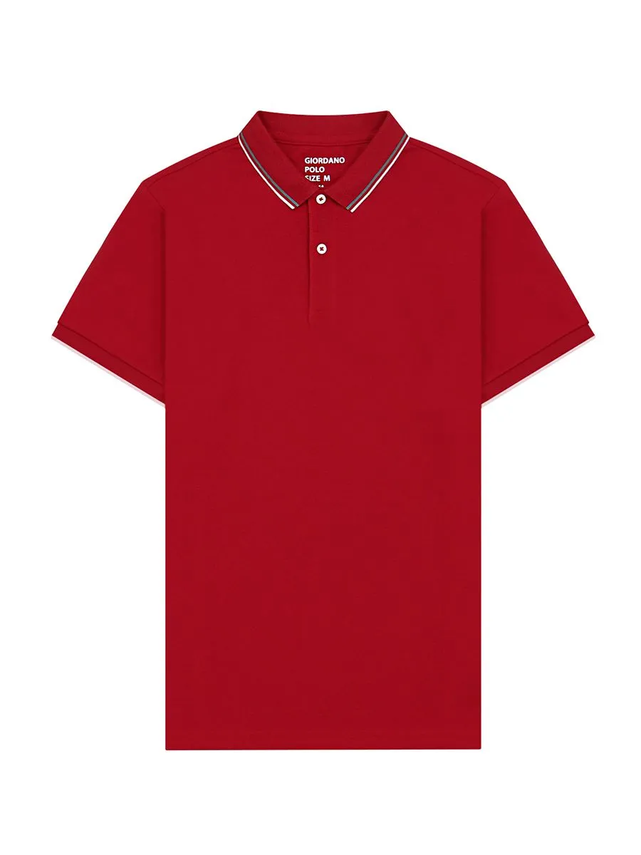 GIORDANO Men's Cotton Lycra Solid Polo Haute red Size - L