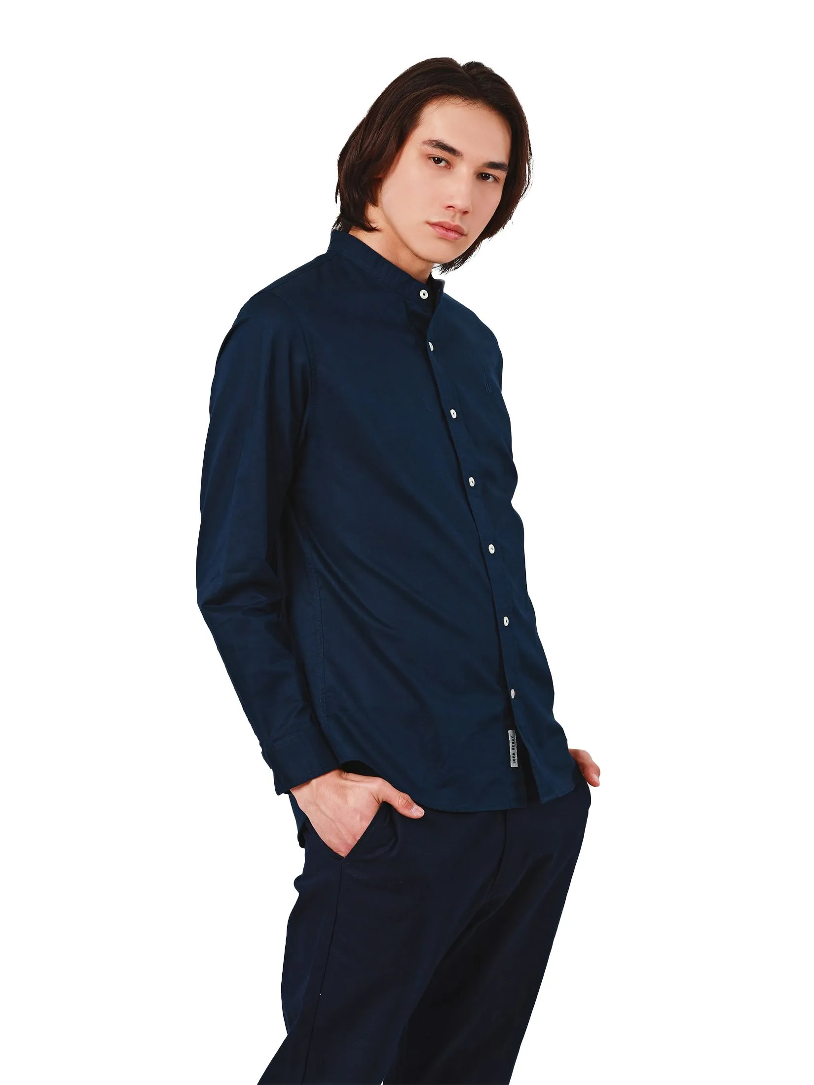 JOHN HENRY Men's Long Sleeves Shirts (Slim Fit) Rejuvenate Vacation Navy