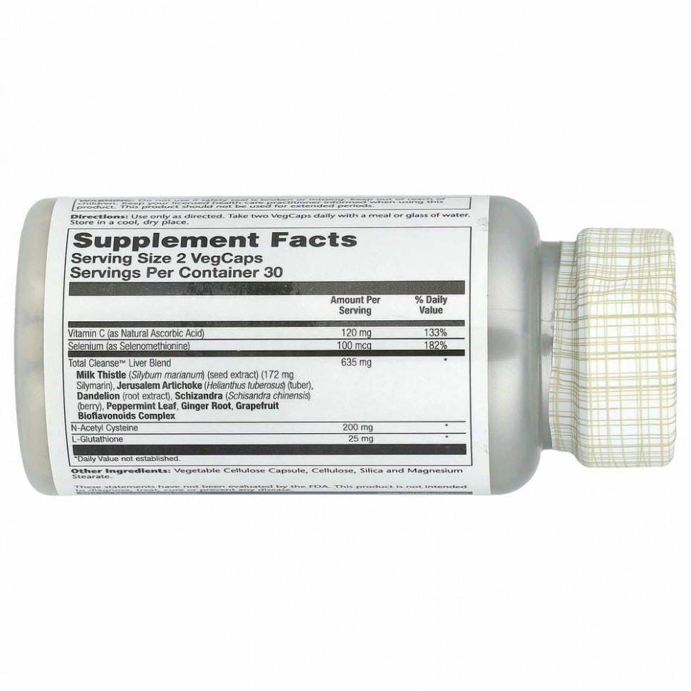 Solaray, Total Cleanse, для очистки печени, 60 вегетарианских капсул