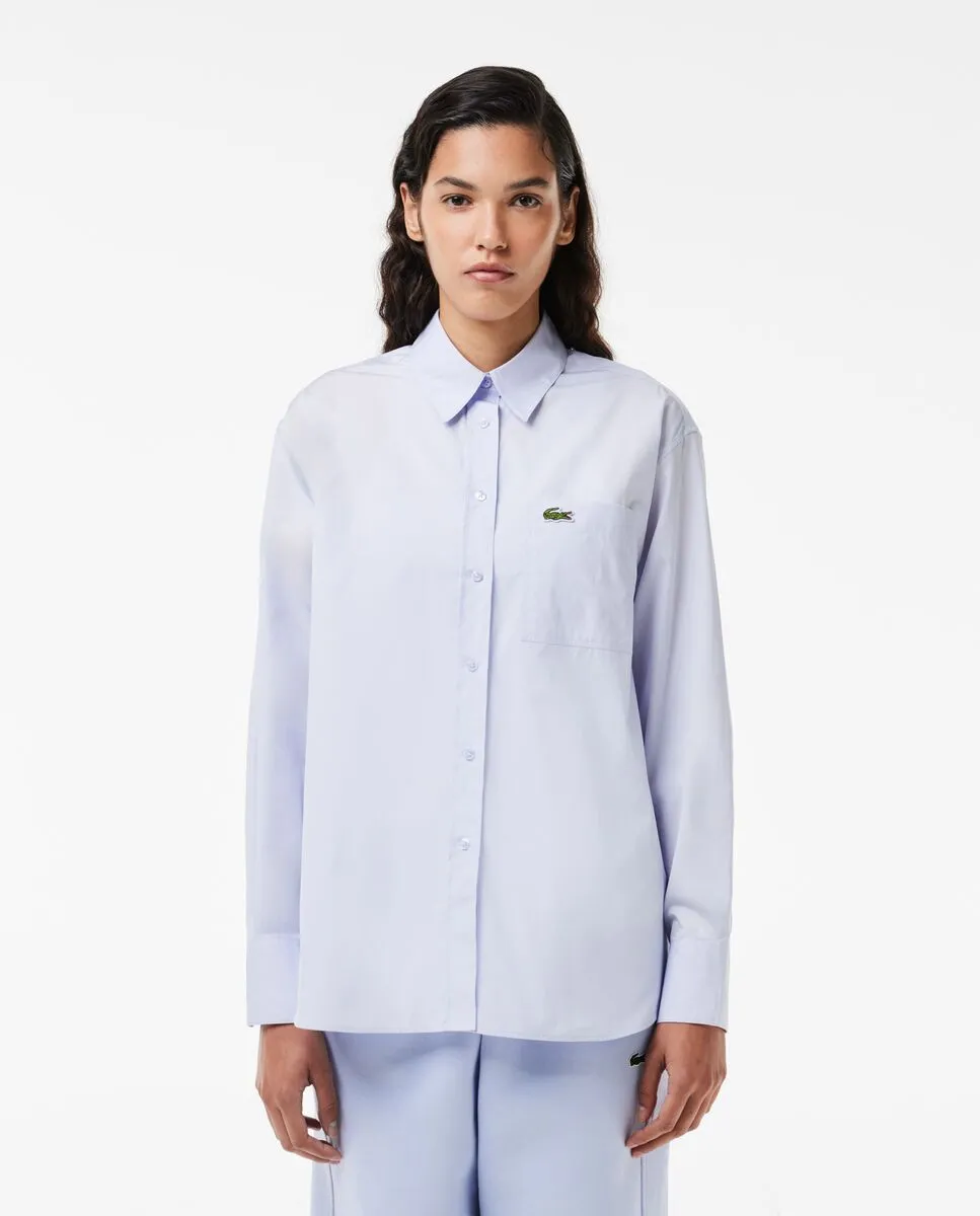 LACOSTE Oversized Fit Cotton Poplin Shirt Light Blue
