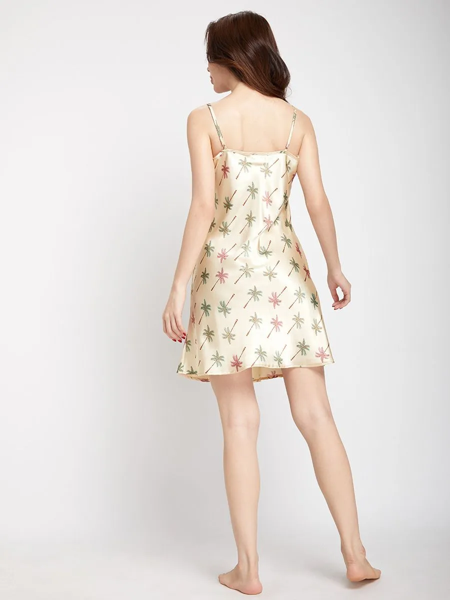 MARIA VICTORIA Women Night Dress Camisole Palm Tree Printed Gold