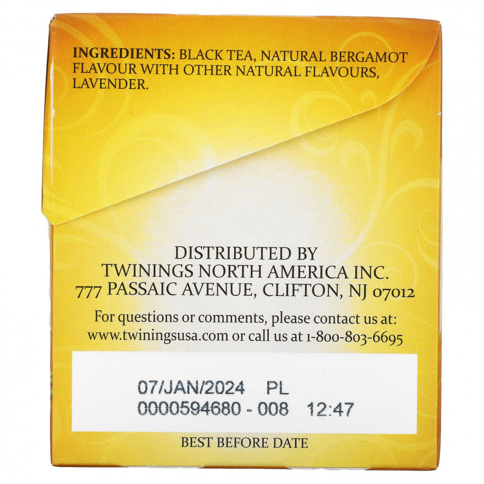 Twinings, 'Эрл Грей', черный чай с ароматом лаванды, 20 чайных пакетиков, 1,41 унции (40 г)