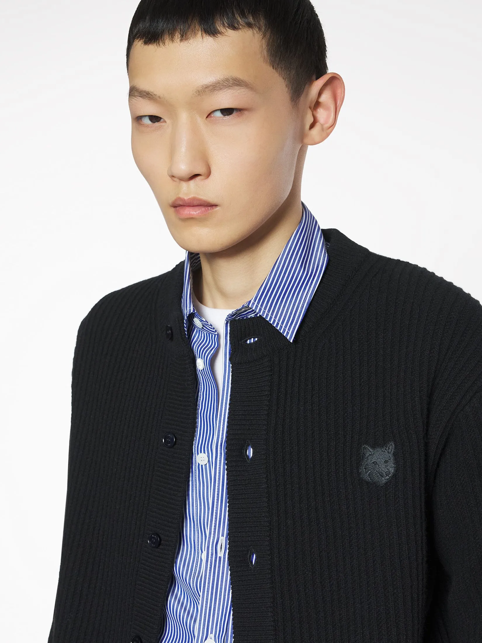 MAISON KITSUNÉ Men Cardigan Fox Head Wool Ribbed