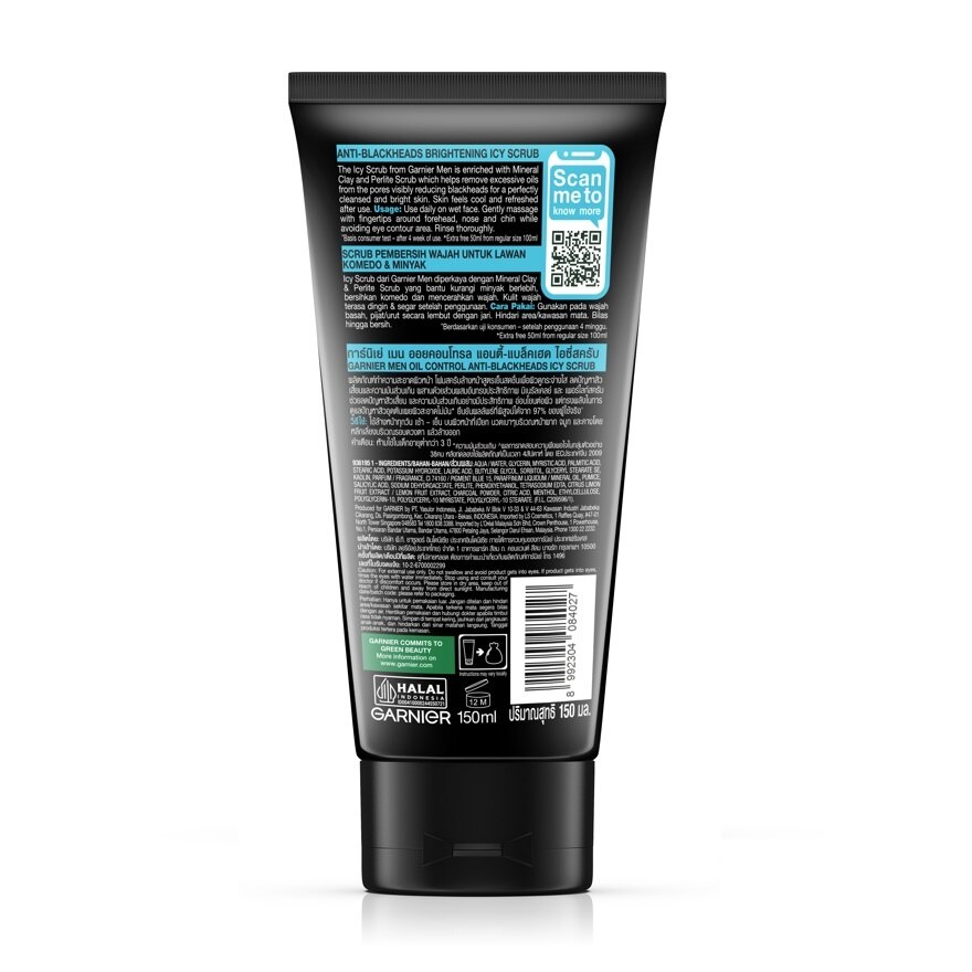 Garnier Men Scrub Oil Control Anti-Blackheads Icy 150 Ml.