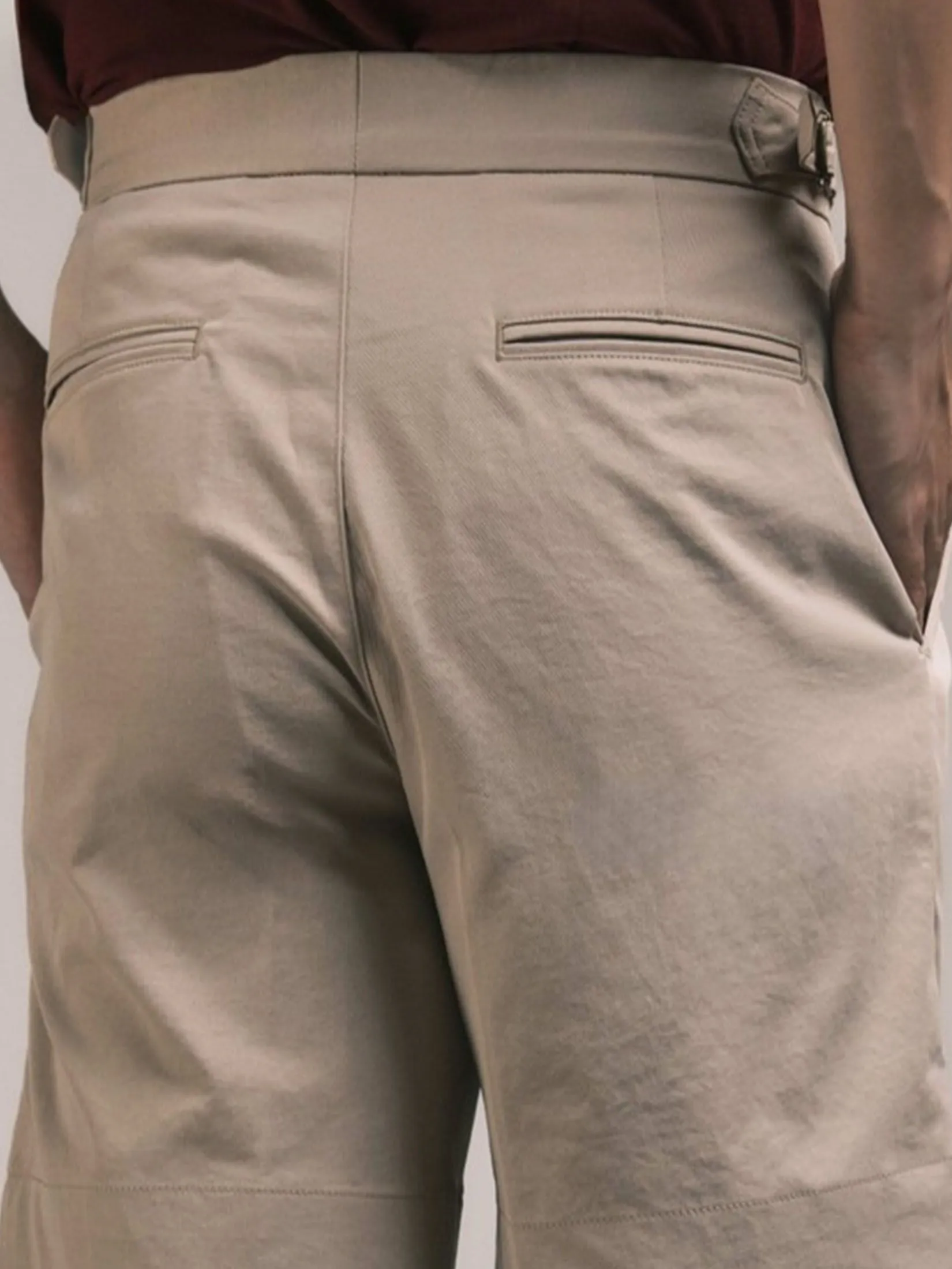 ERA-WON Men's short pant Double belts Classic Shorts Beige