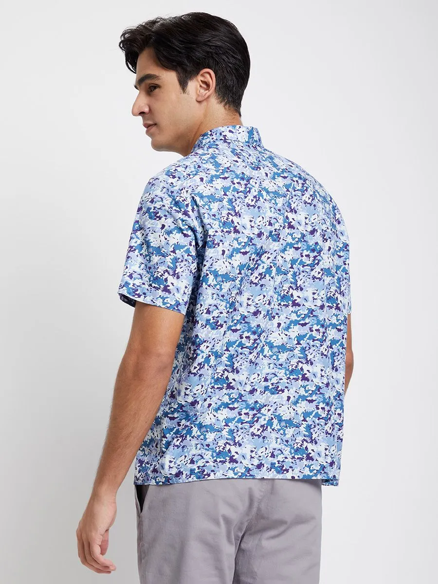 ALUMNUS Men Shirt Short Sleeves with Graphic Printed Midnight Blue