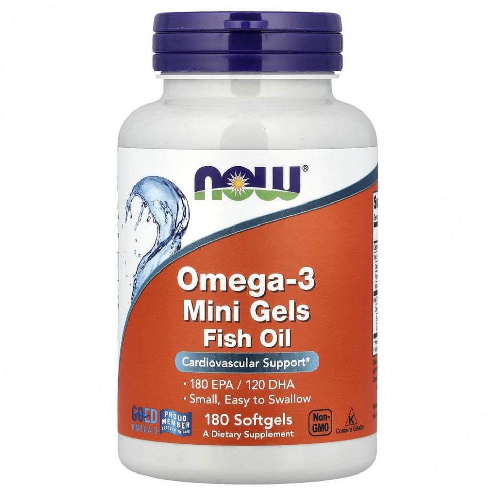 NOW Foods, жирные кислоты омега-3 в мини-капсулах, 180 ЭПК / 120 ДГК, 180 капсул