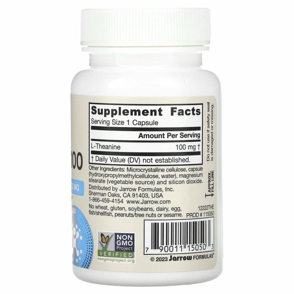 Jarrow Formulas, теанин 100, 100 мг, 60 вегетарианских капсул