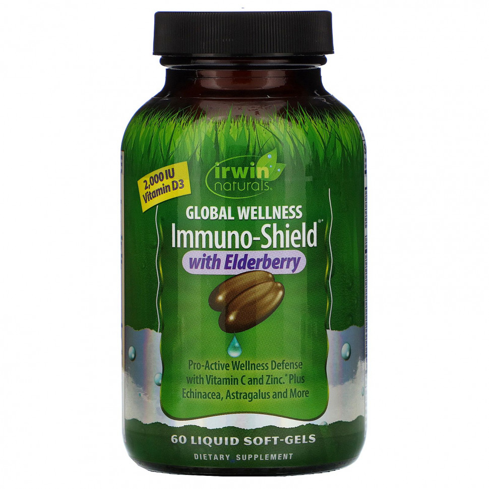 Irwin Naturals, Global Wellness Immuno-Shield с бузиной, 60 мягких гелевых капсул с жидкостью