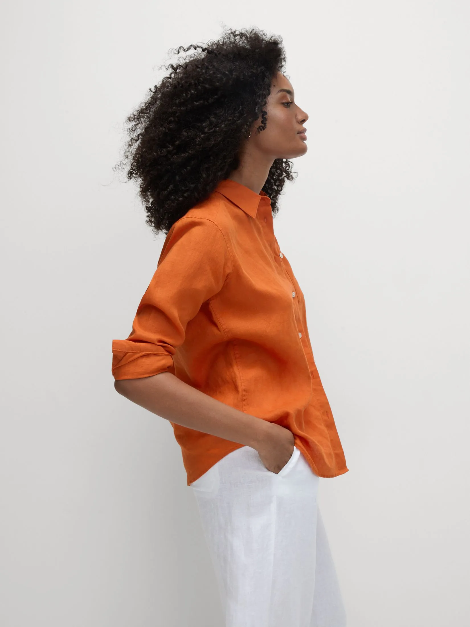 MARKS & SPENCER Women Shirt Pure Linen Oversized Girlfriend Style Marmalade