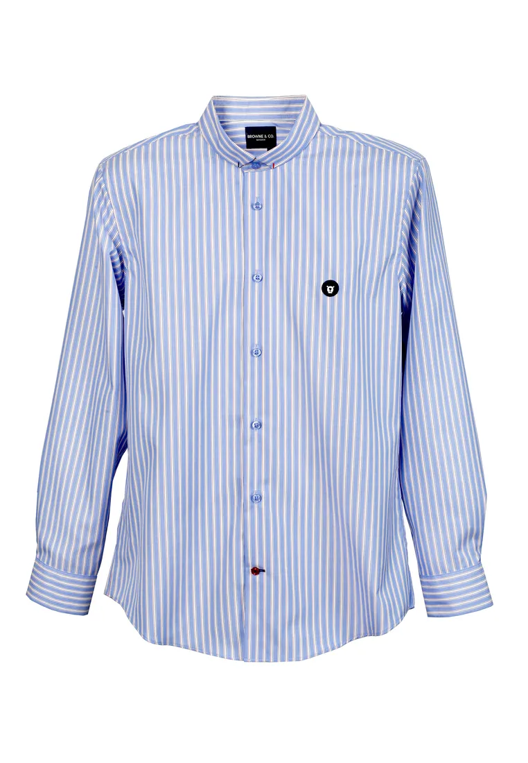 BROWNE & CO. Blue Long Sleeves Stripes Shirt